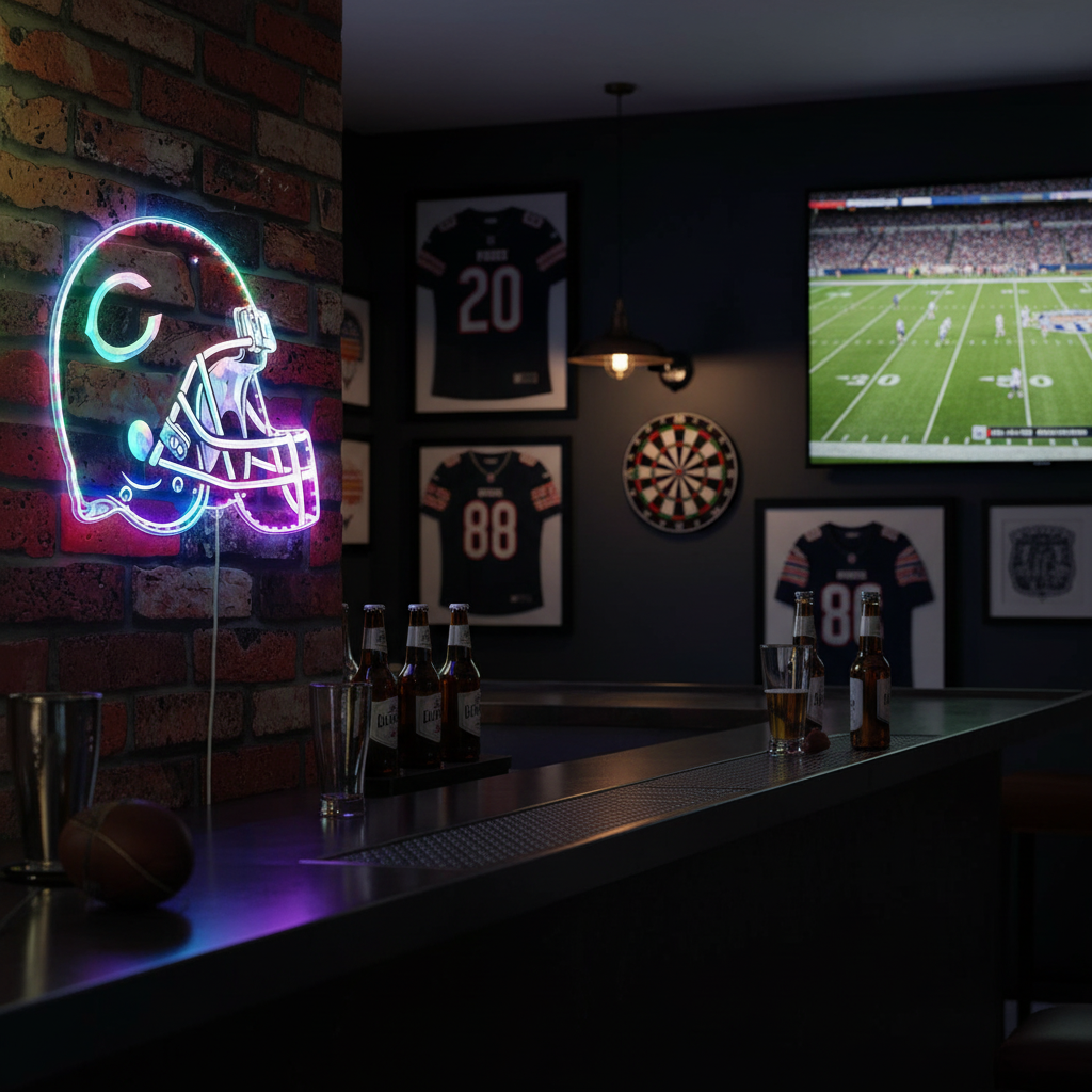 NFL Helmet Chicago Bears Club Neon RGB Edge Lit LED Sign