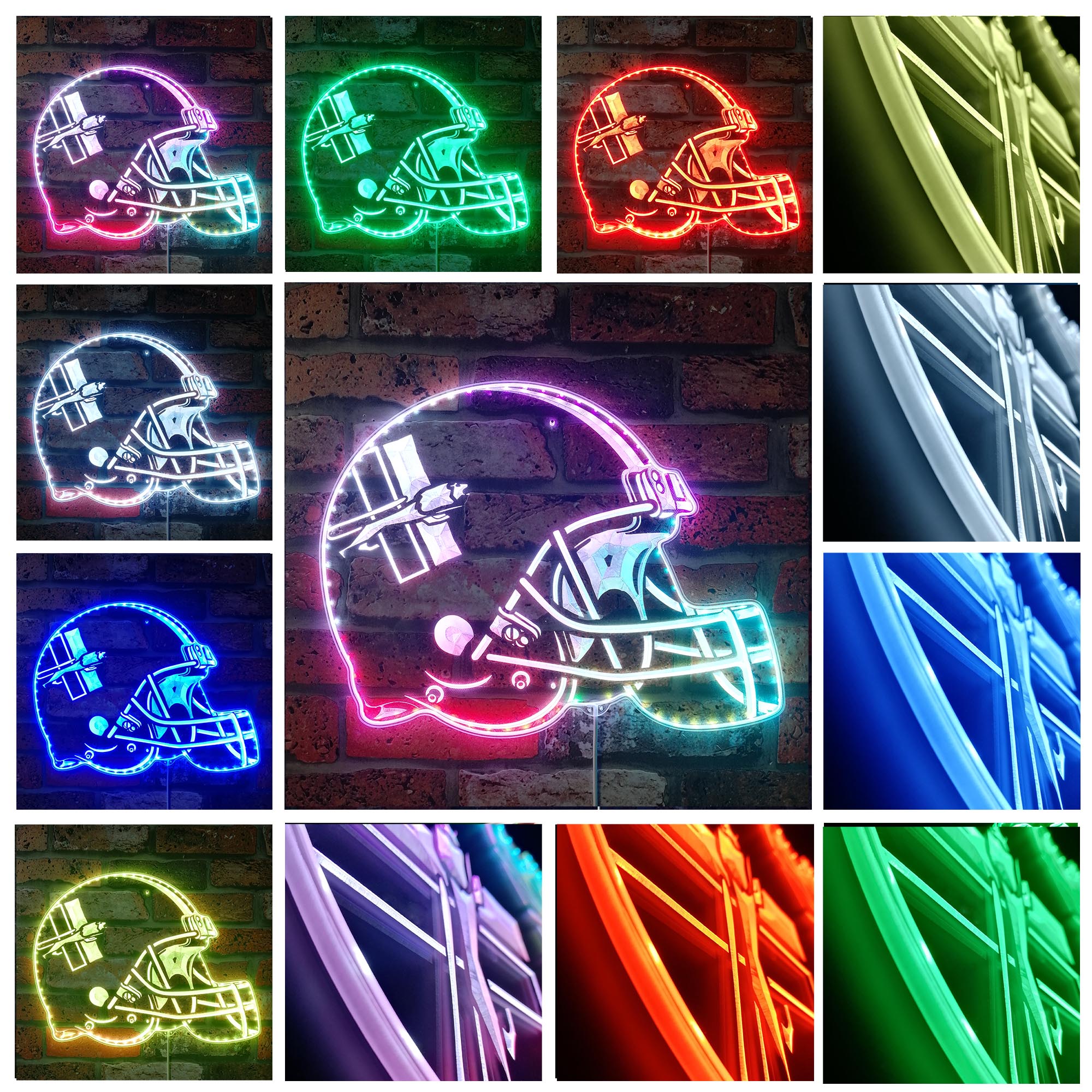 NFL Helmet Detroit Lions Football Dynamic RGB Edge Lit LED Light Sign