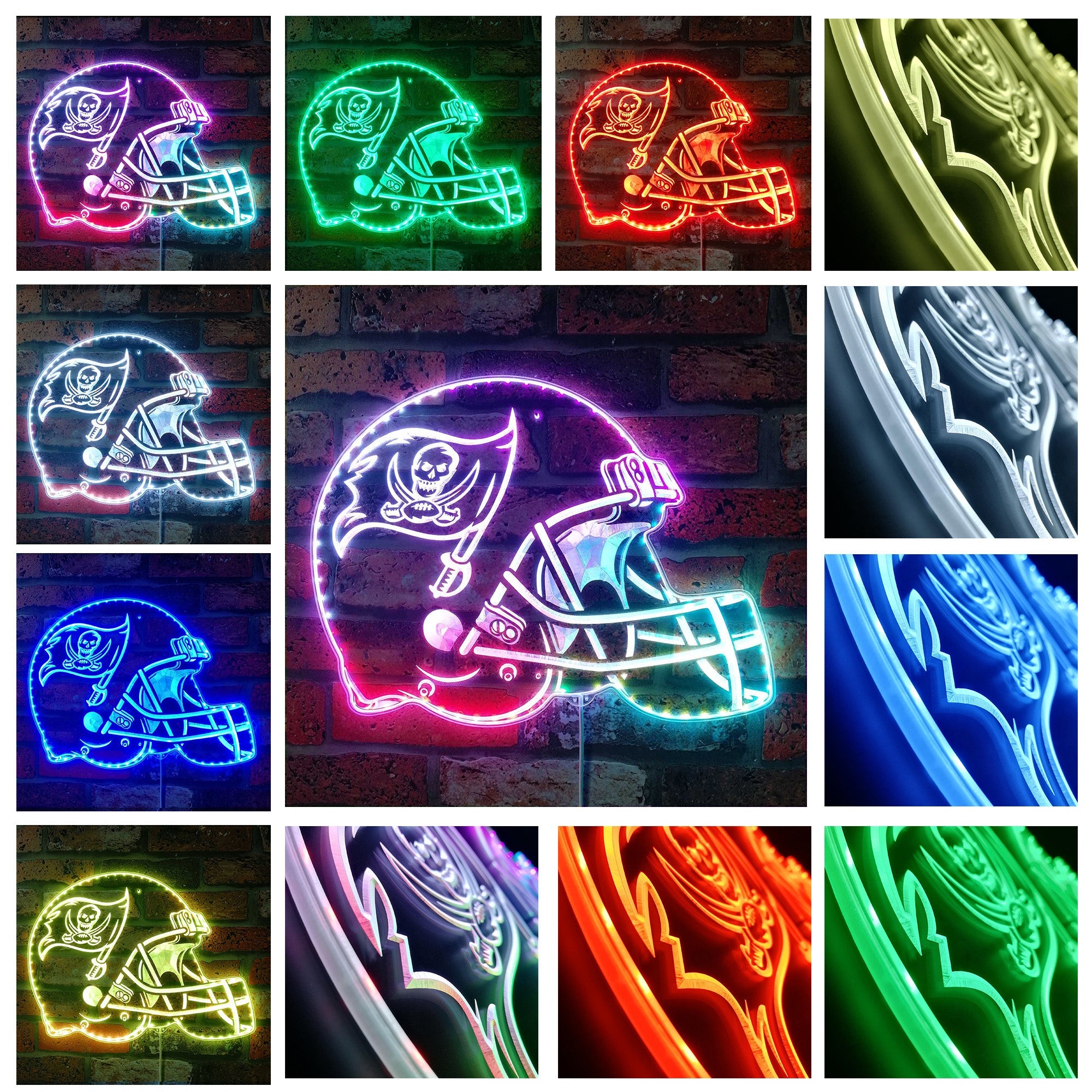 NFL Helmet Tampa Bay Buccaneers Dynamic RGB Edge Lit Led Light Sign