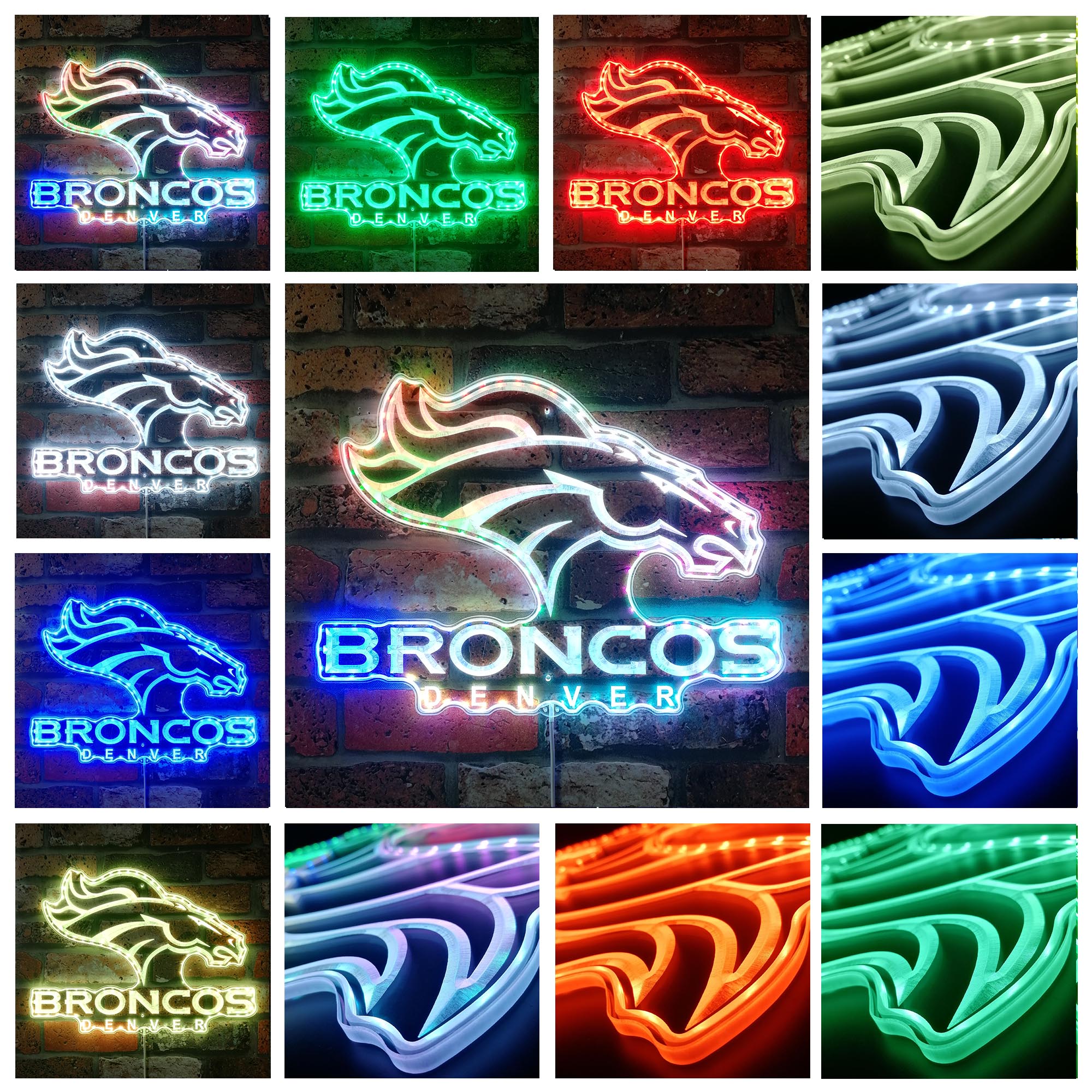 Denver Broncos Dynamic RGB Edge Lit Led Light Sign