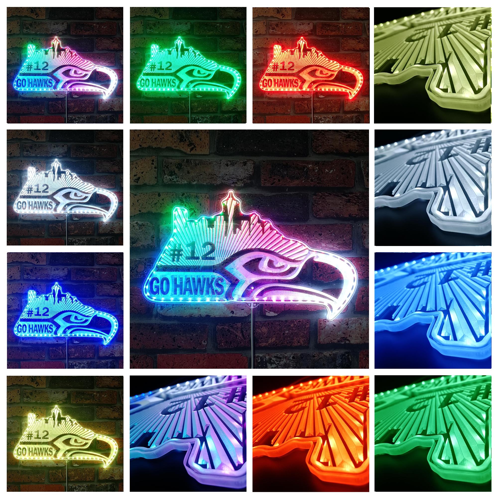 Seattle Seahawks #12 Dynamic RGB Edge Lit LED Light Sign