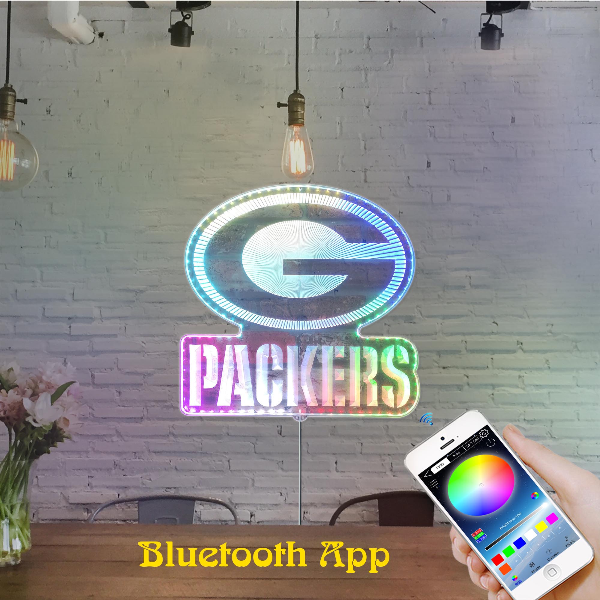 Green Bay Packers Dynamic RGB Edge Lit Led Light Sign