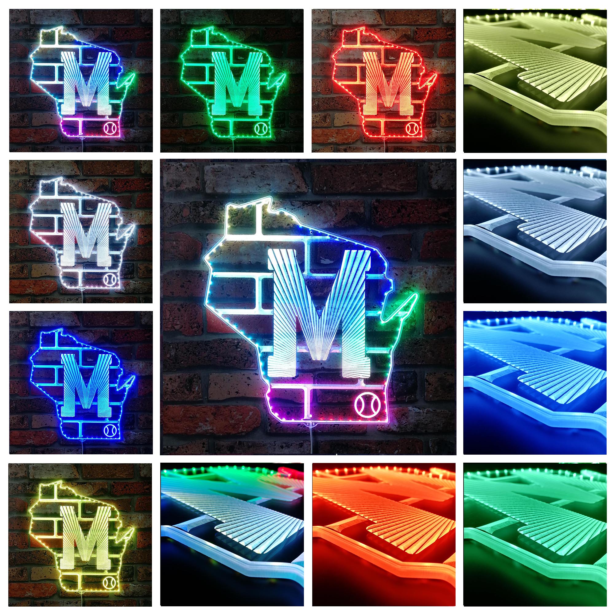 Milwaukee Brewers Classic Baseball State Logo Neon RGB Edge Lit LED Sign