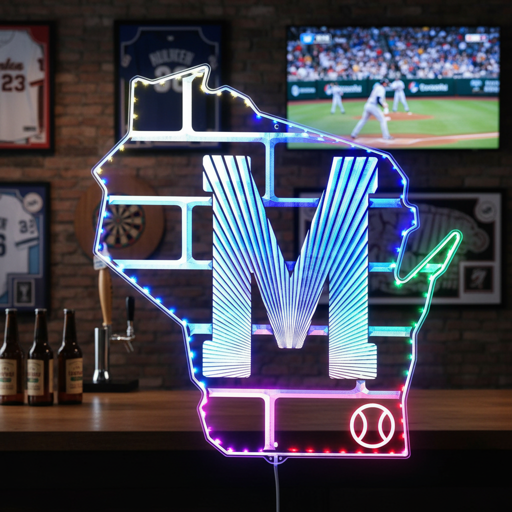 Milwaukee Brewers Classic Baseball State Logo Neon RGB Edge Lit LED Sign