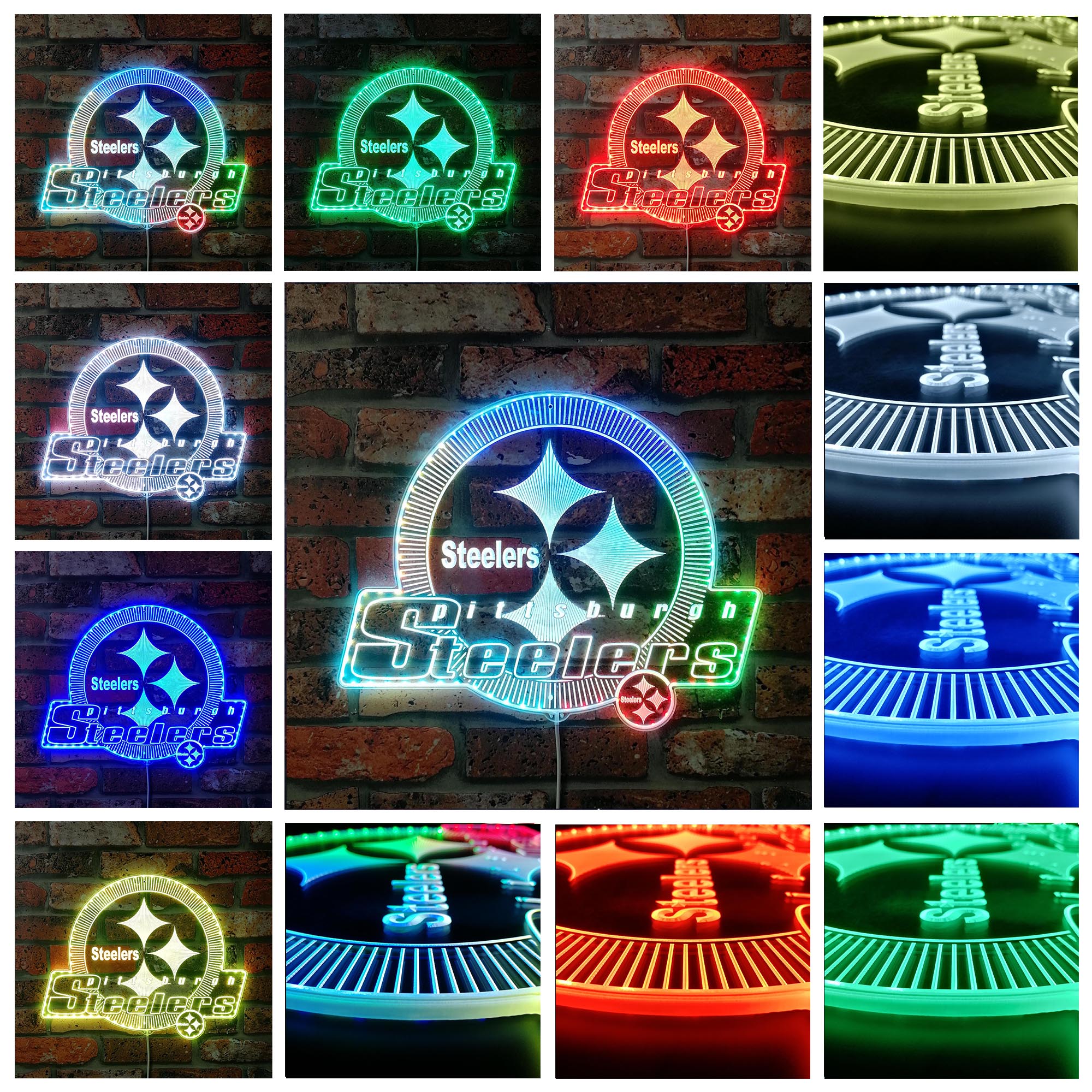 Pittsburgh Steelers Shining Logo Dynamic RGB Edge Lit LED Light Sign