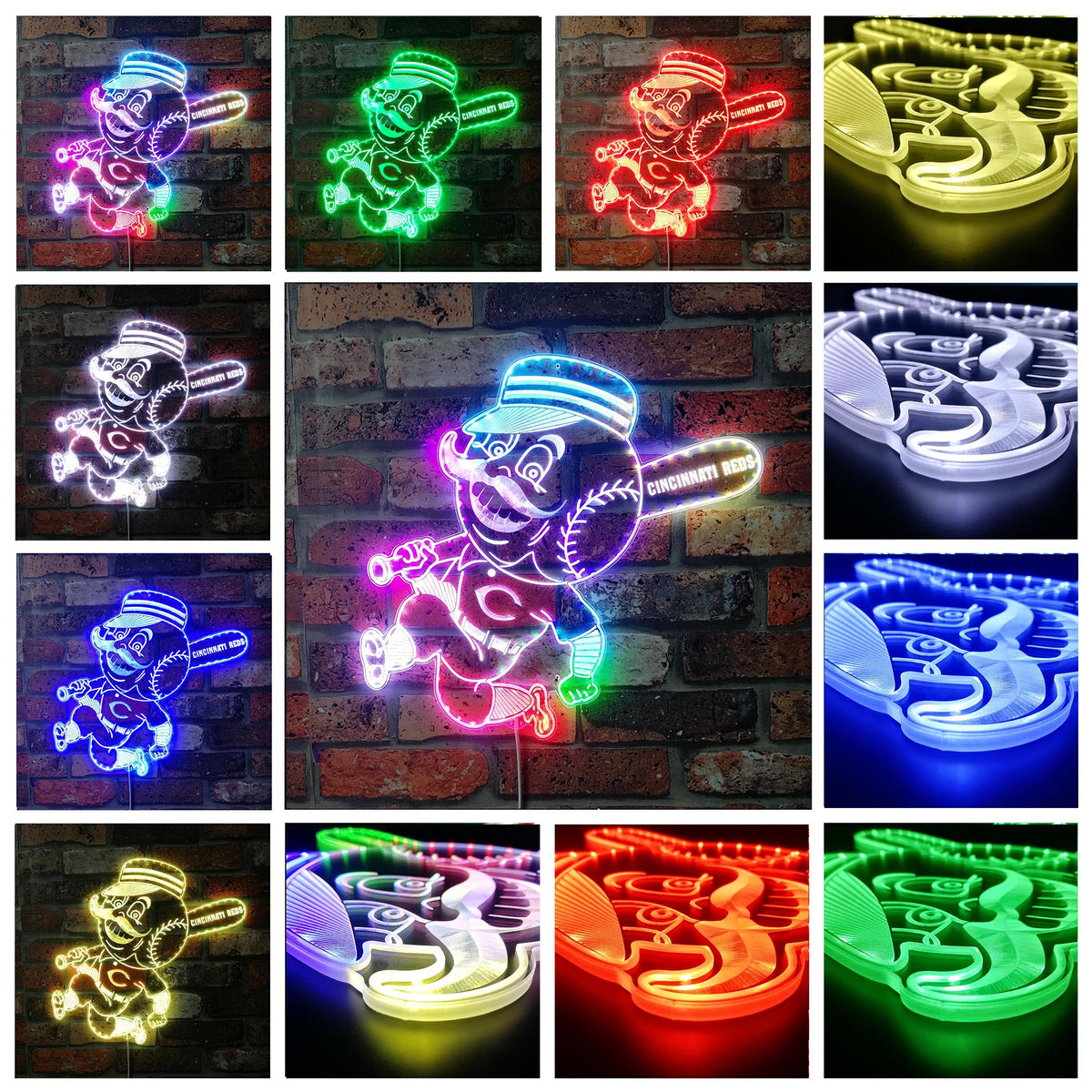 Cincinnati Reds logo Type Mr. Red Character Dynamic RGB Edge Lit LED ...