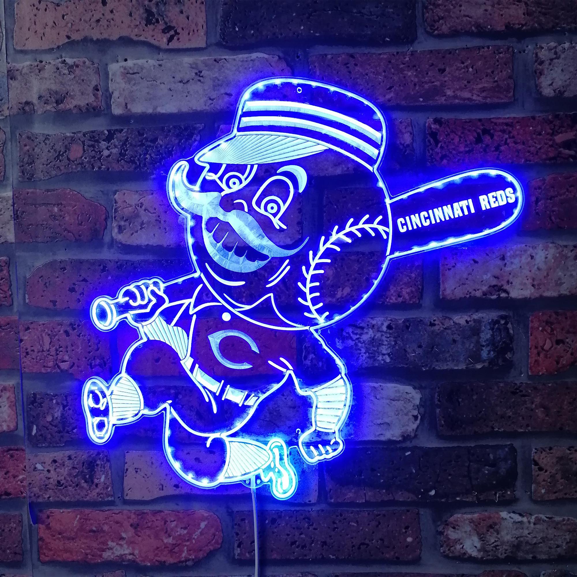 Cincinnati Reds logo Type Mr. Red Character Dynamic RGB Edge Lit LED Sign