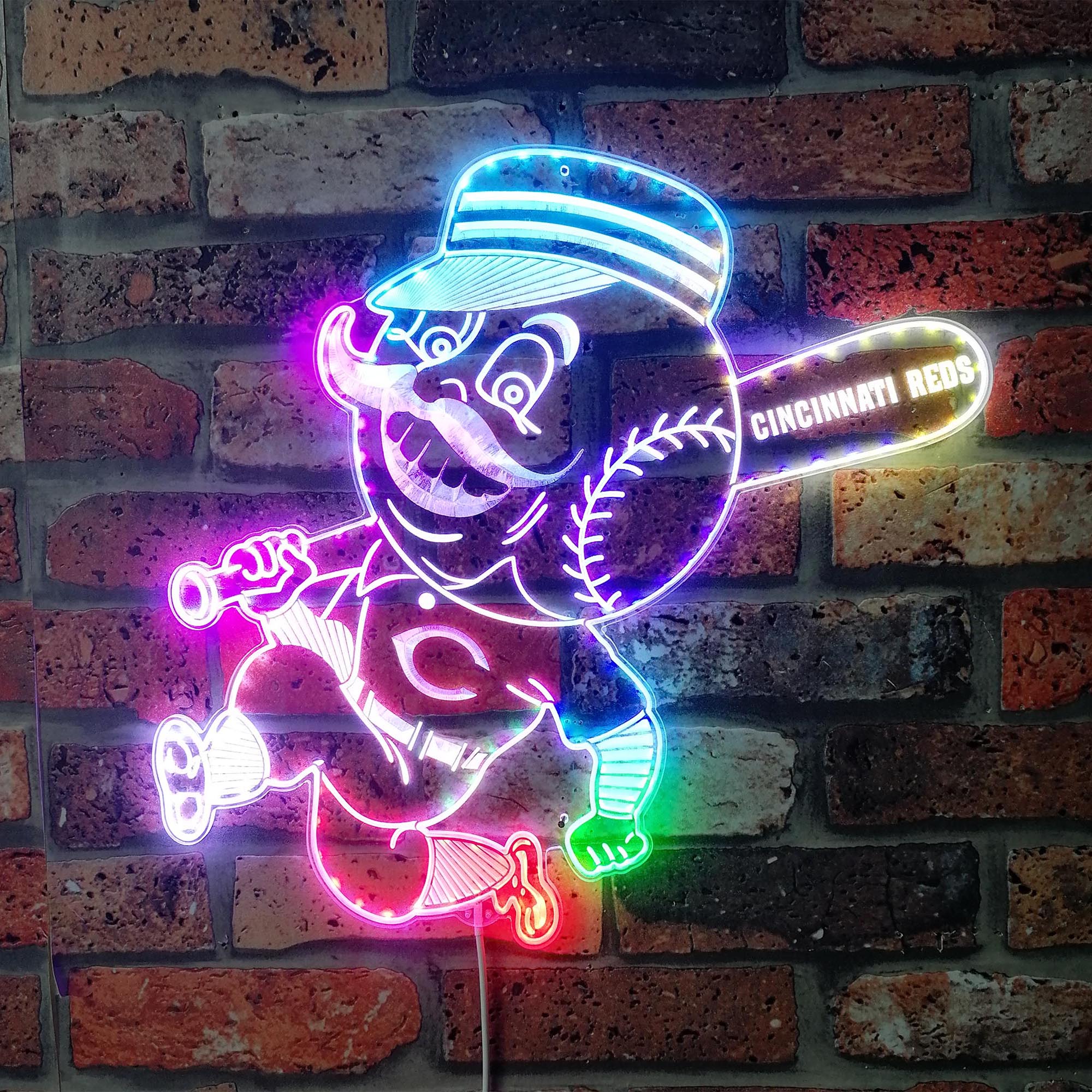 Cincinnati Reds logo Type Mr. Red Character Dynamic RGB Edge Lit LED Sign