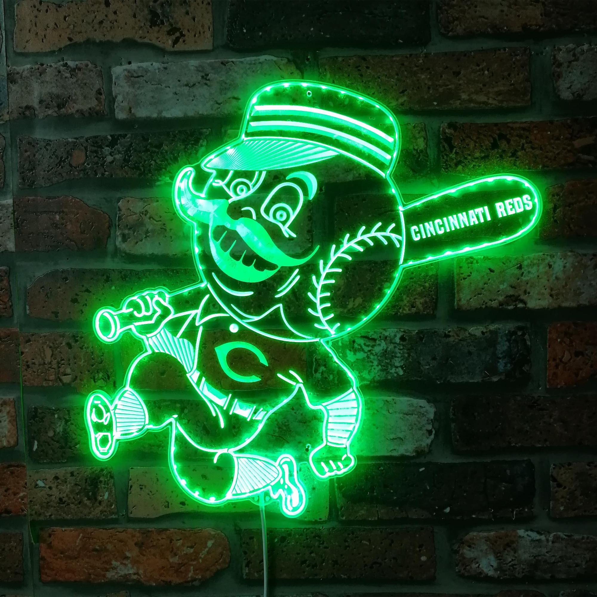 Cincinnati Reds logo Type Mr. Red Character Dynamic RGB Edge Lit LED Sign