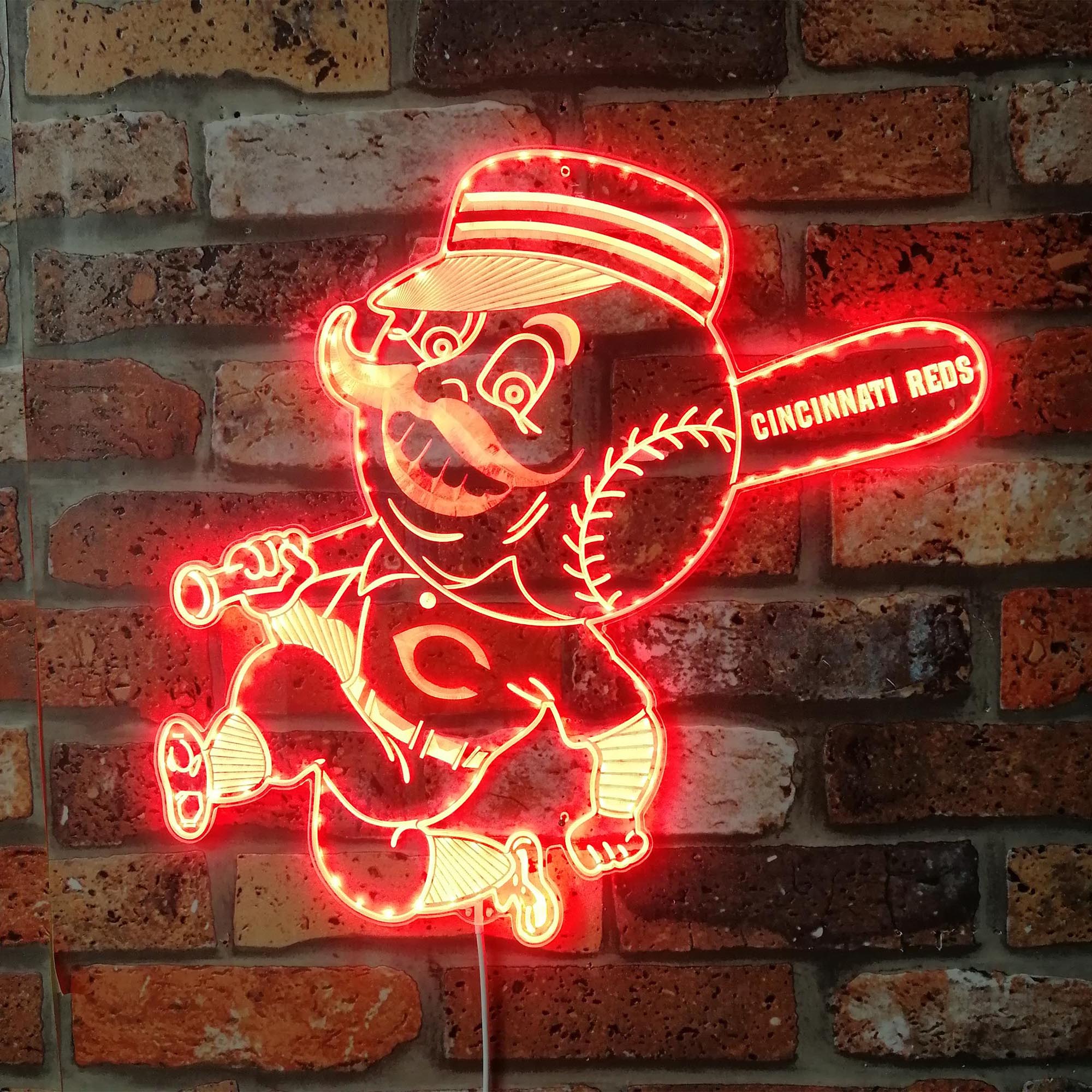 Cincinnati Reds logo Type Mr. Red Character Dynamic RGB Edge Lit LED Sign