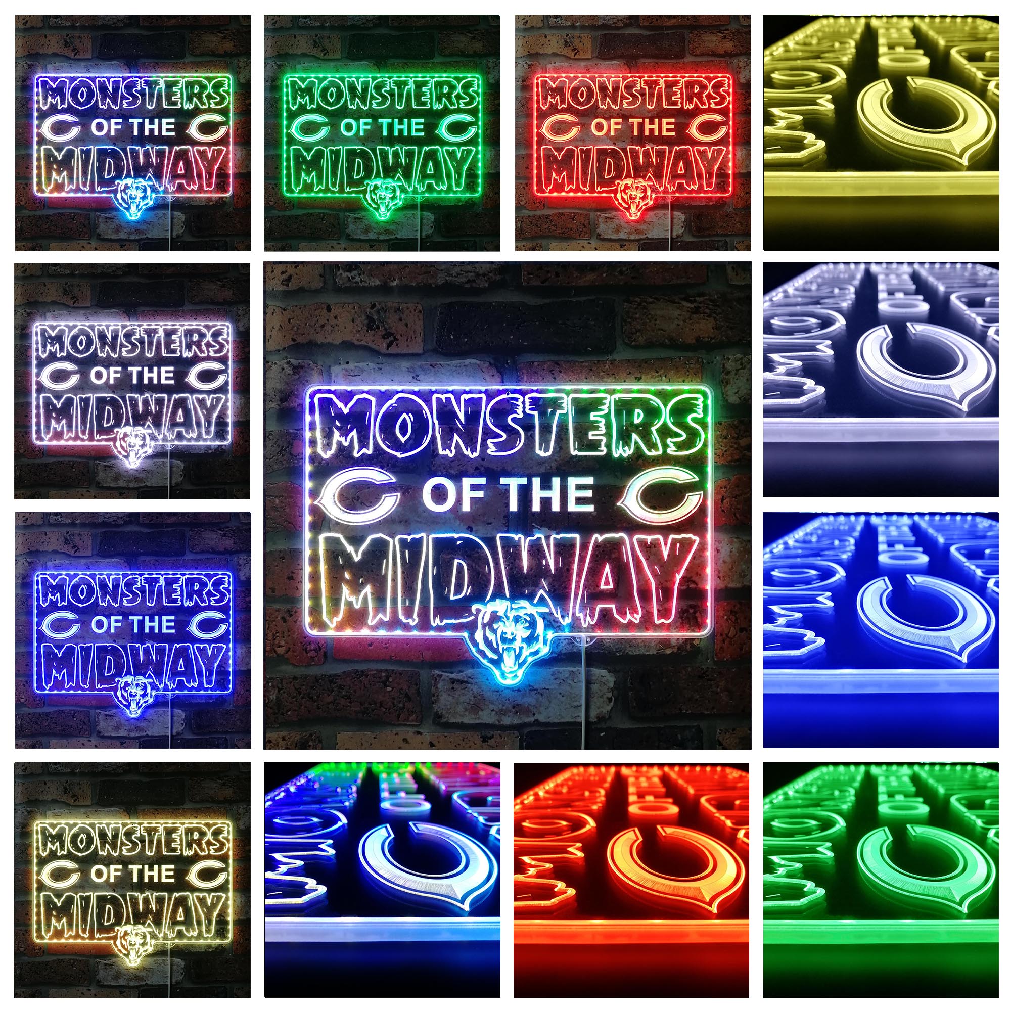 Chicago Bears MONSTERS OF THE MIDWAY Dynamic RGB Edge Lit LED Light Sign