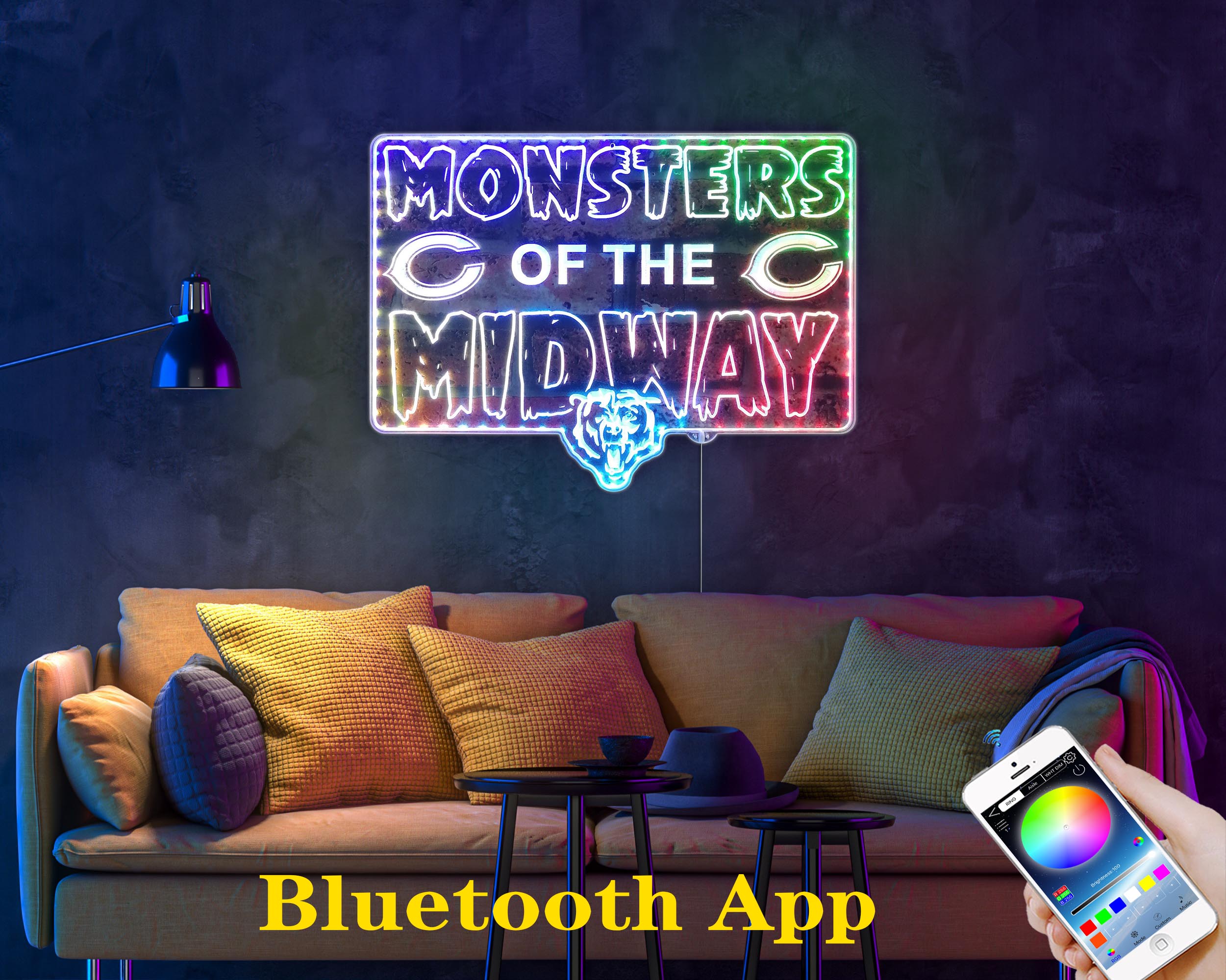 Chicago Bears MONSTERS OF THE MIDWAY Dynamic RGB Edge Lit LED Light Sign