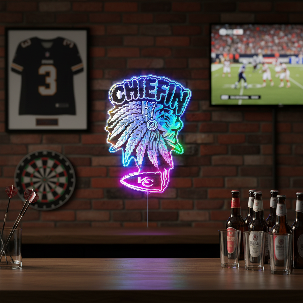 Kansas City Chiefs Chief In Neon RGB Edge Lit LED Sign