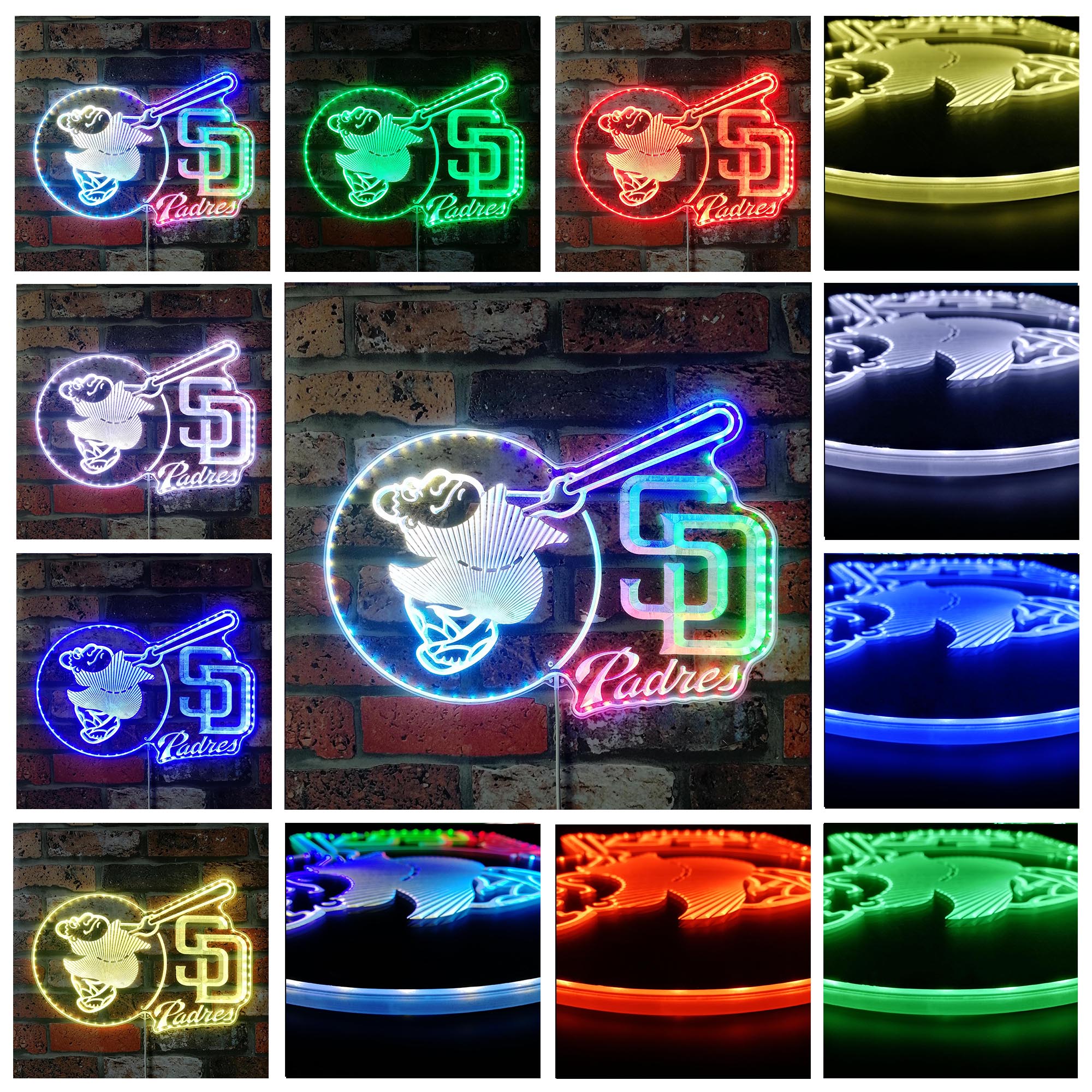 San Diego Padres Friar Swinging Bat Neon RGB Edge Lit LED Sign