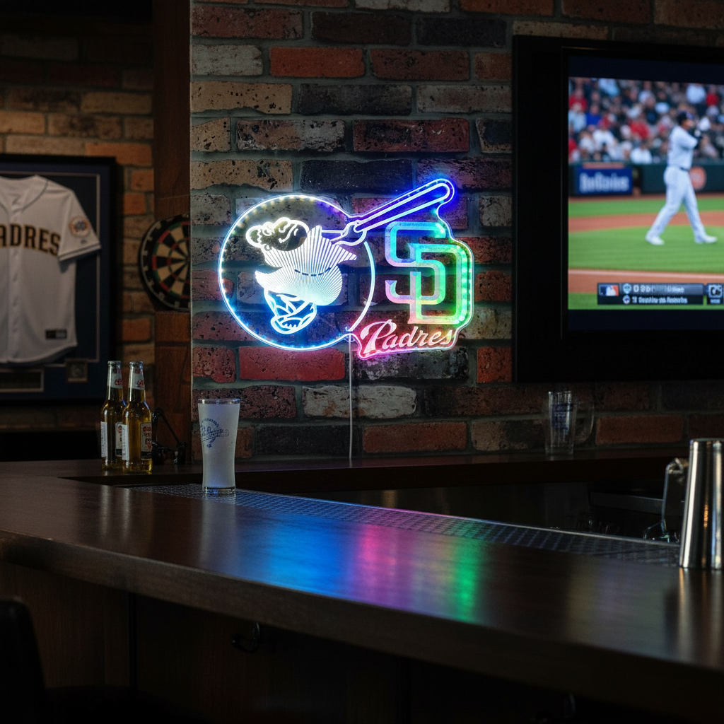 San Diego Padres Friar Swinging Bat Neon RGB Edge Lit LED Sign