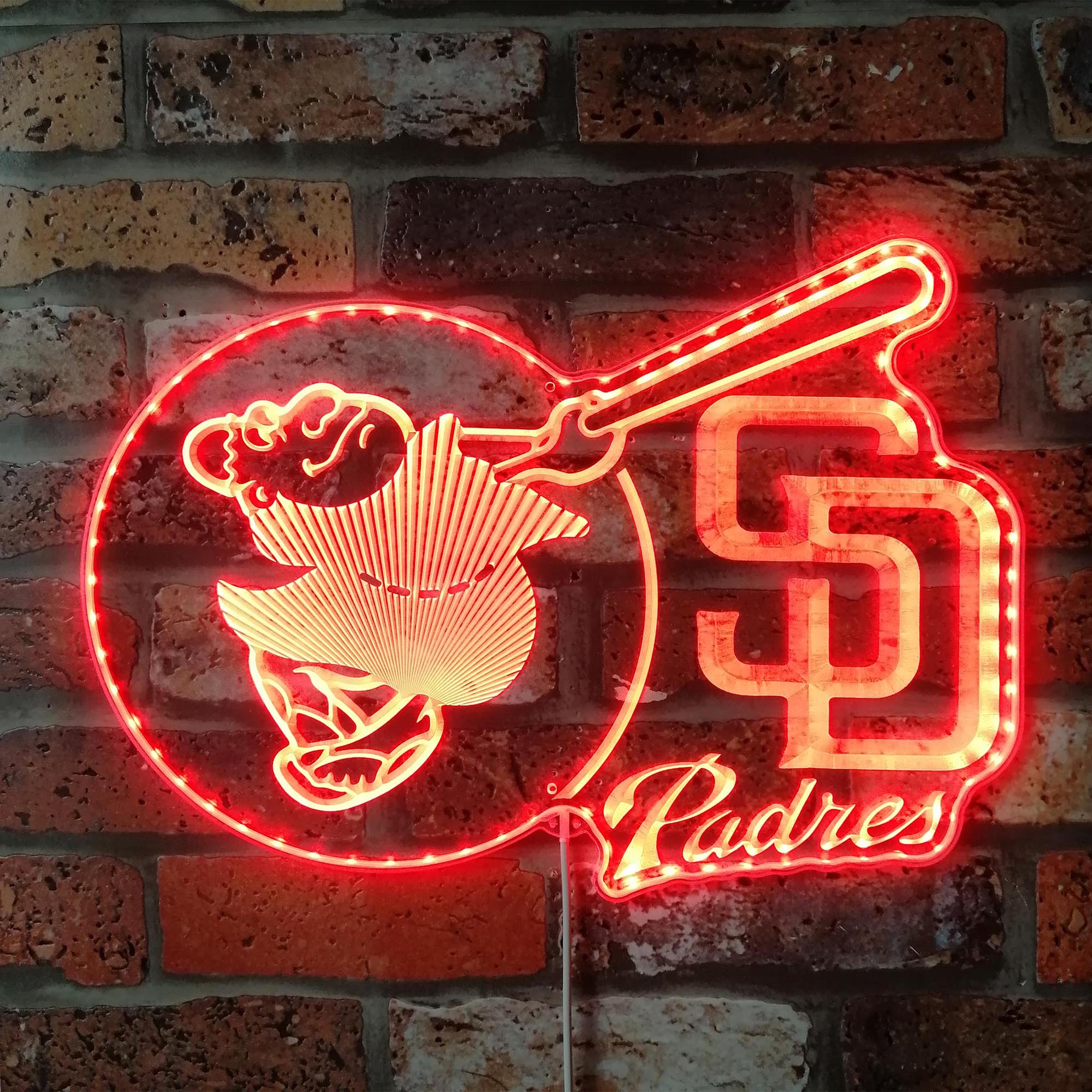 San Diego Padres Friar Swinging Bat Neon RGB Edge Lit LED Sign