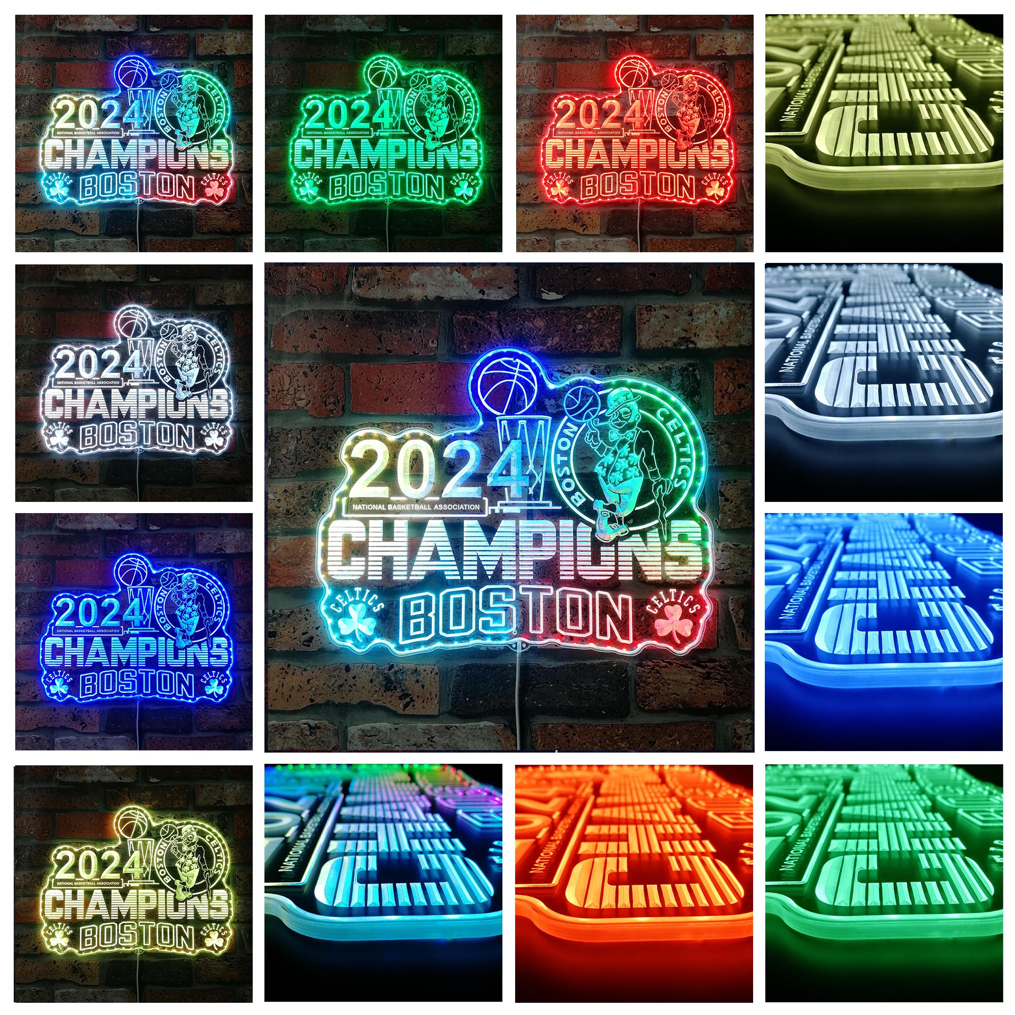 Boston Celtics 2024 Champions NBA Dynamic RGB Edge Lit LED Sign