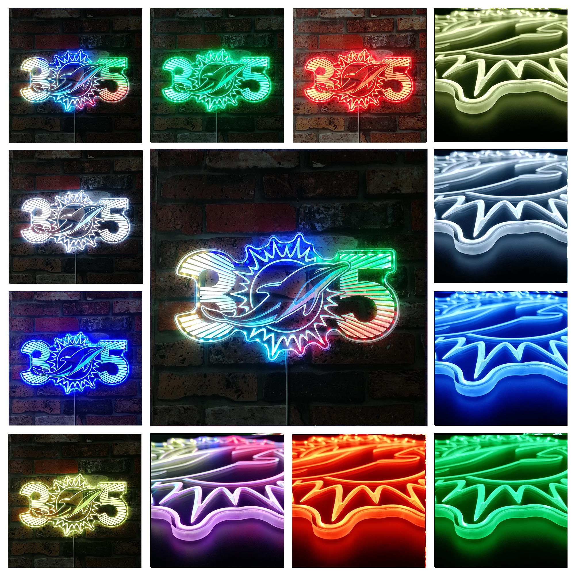 Miami Led Signs Miami Dolphin Sunburst 305 Area Code Dynamic RGB Edge Lit LED Sign ...