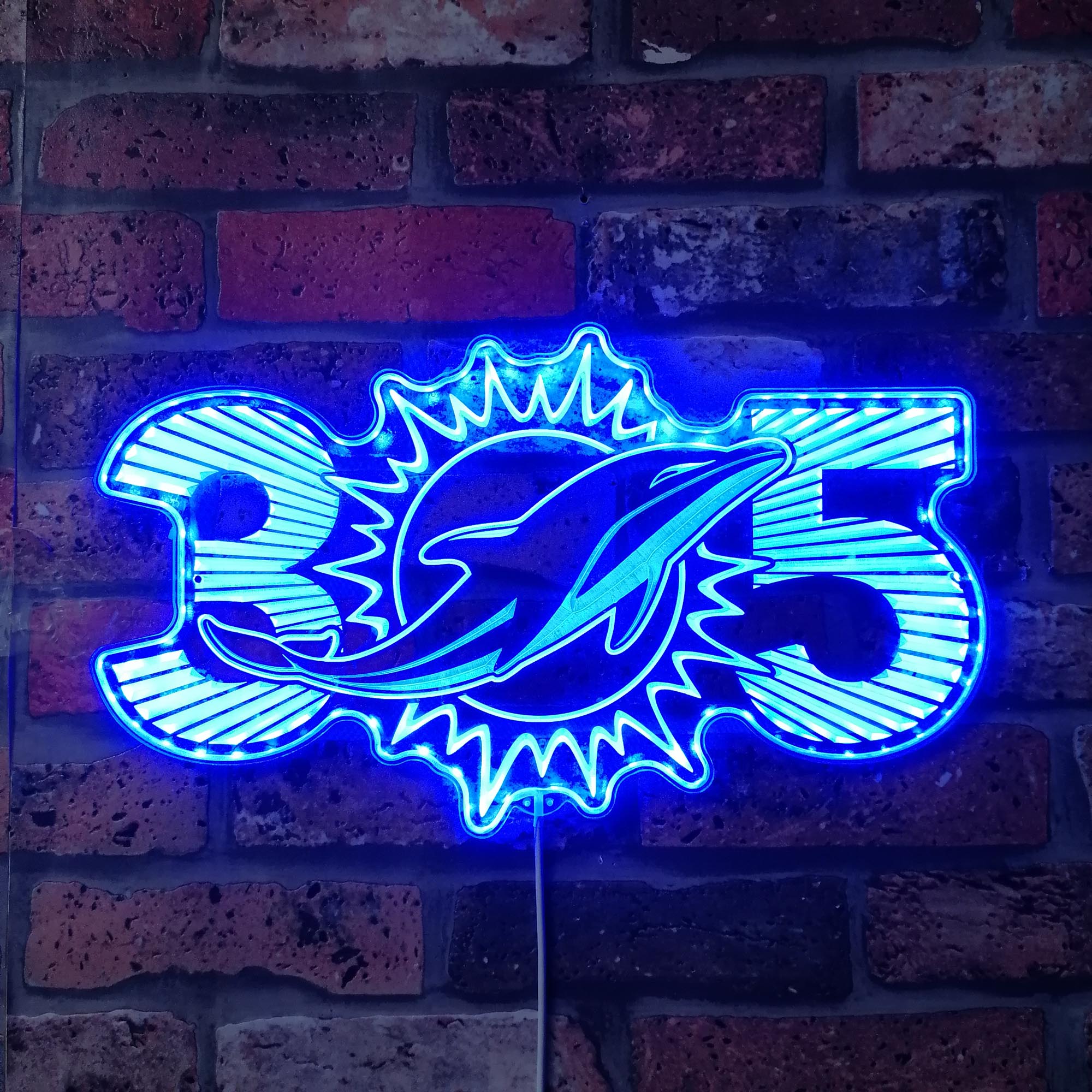 Miami Dolphin Sunburst 305 Area Code Dynamic RGB Edge Lit LED Sign