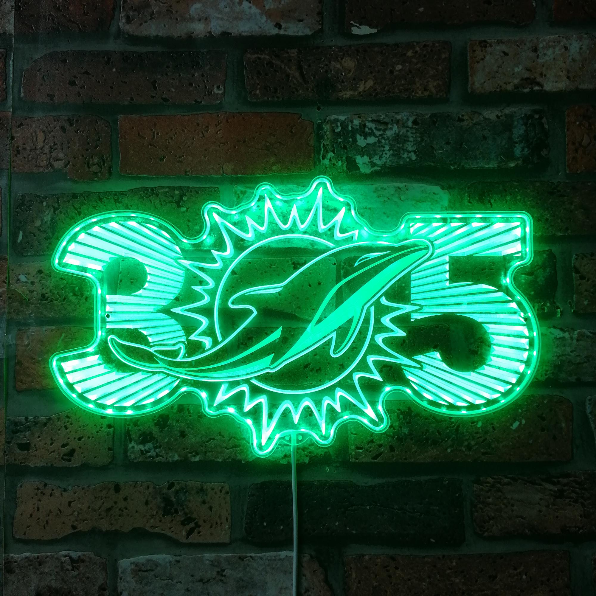 Miami Dolphin Sunburst 305 Area Code Dynamic RGB Edge Lit LED Sign