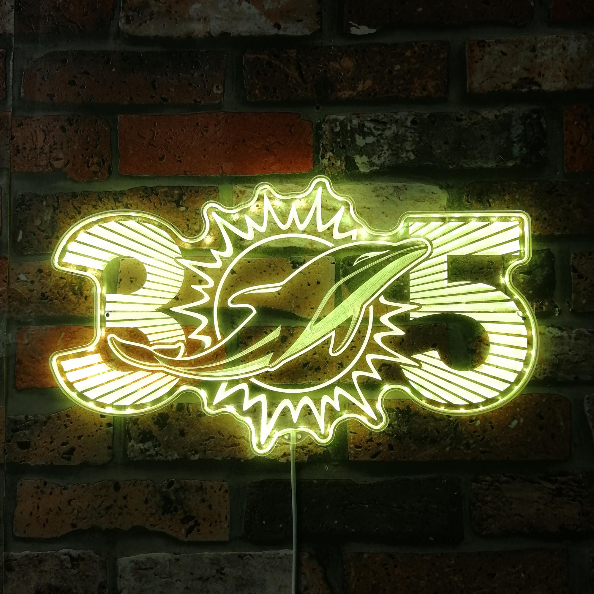 Miami Dolphin Sunburst 305 Area Code Dynamic RGB Edge Lit LED Sign