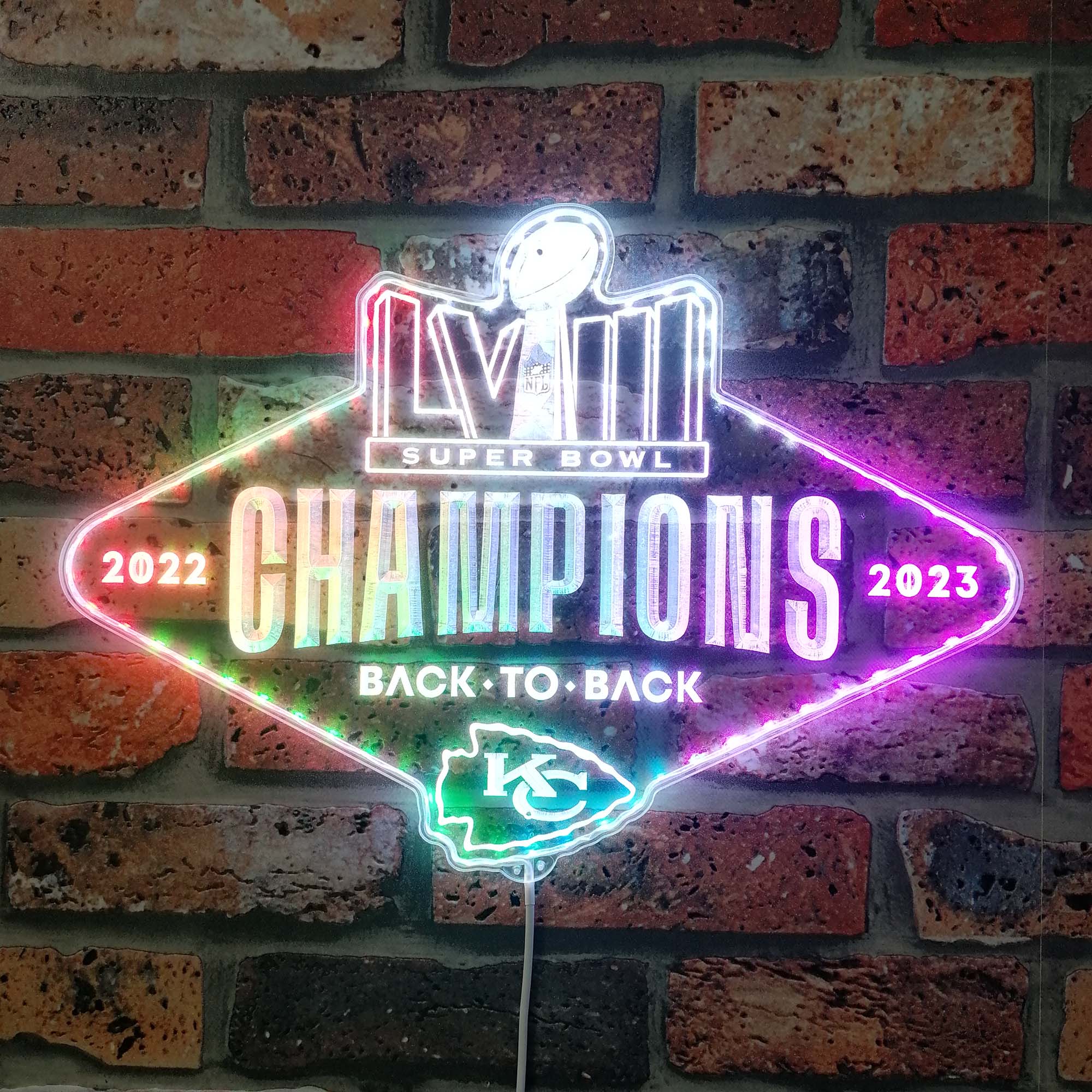 Kansas City Chiefs Back to Back Dynamic RGB Edge Lit LED Sign