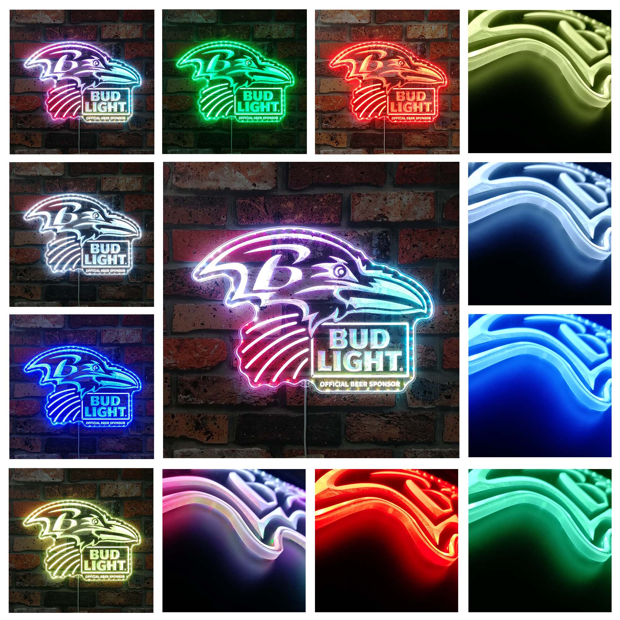 Bud Light & Baltimore Ravens Dynamic RGB Edge Lit LED Sign