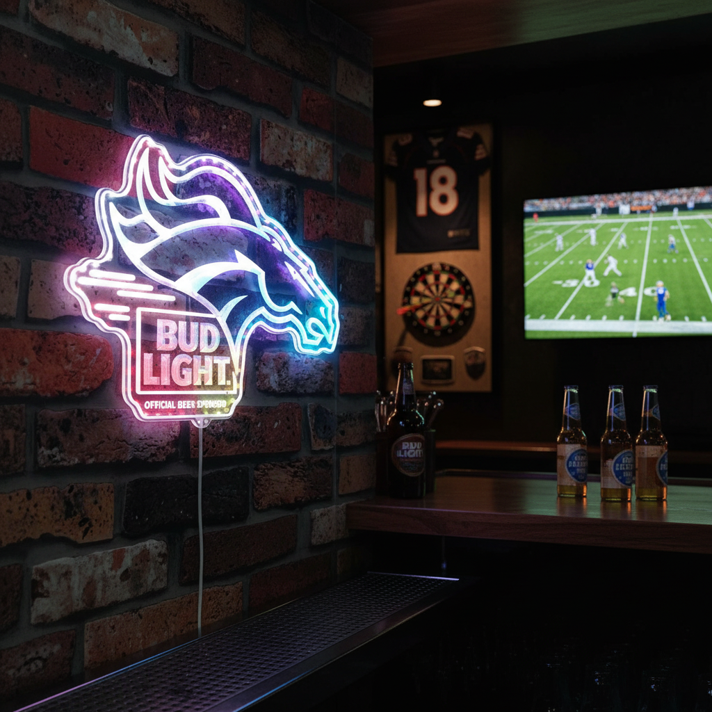 Bud Light & Denver Broncos Neon RGB Edge Lit LED Sign