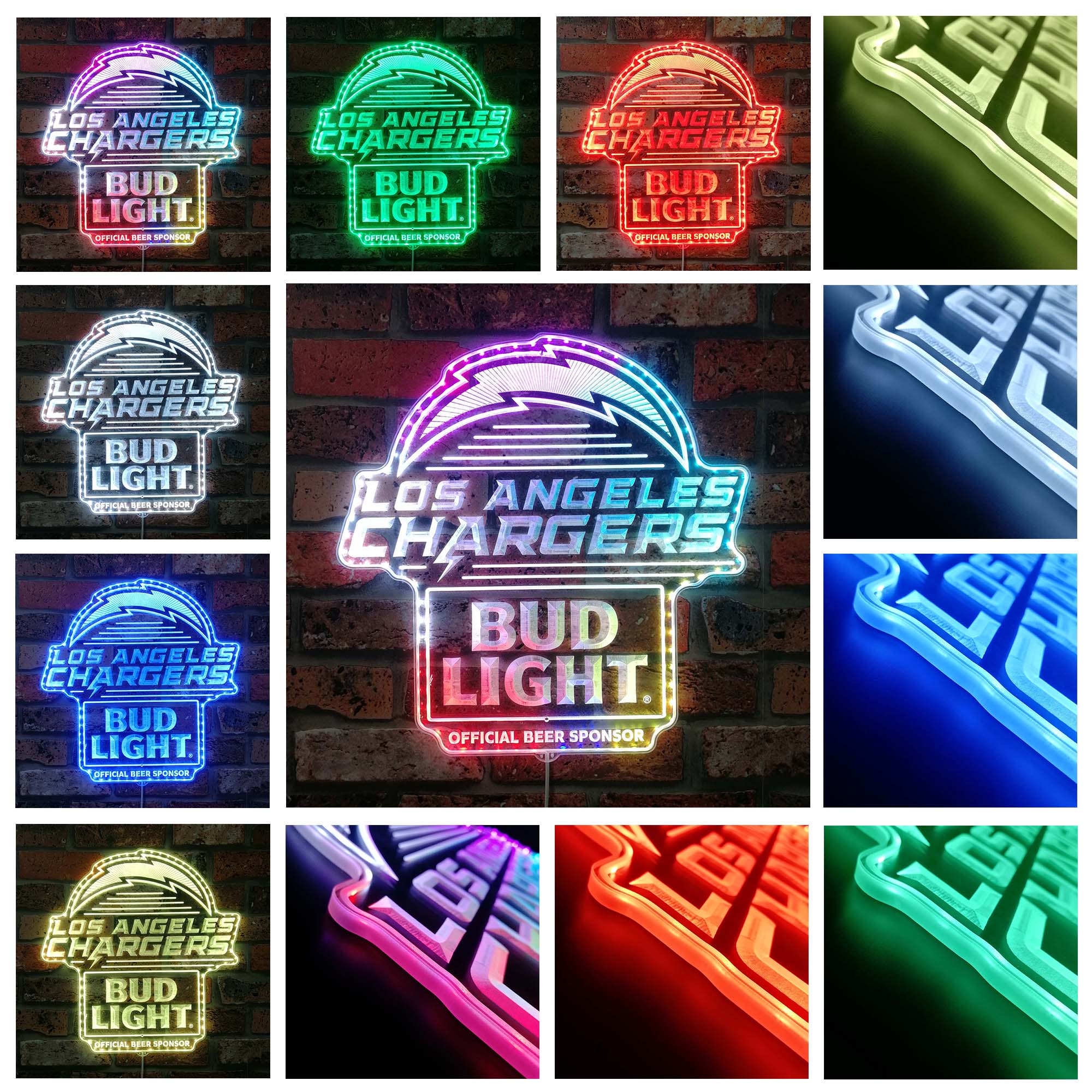 Bud Light & Los Angeles Chargers Dynamic RGB Edge Lit LED Sign