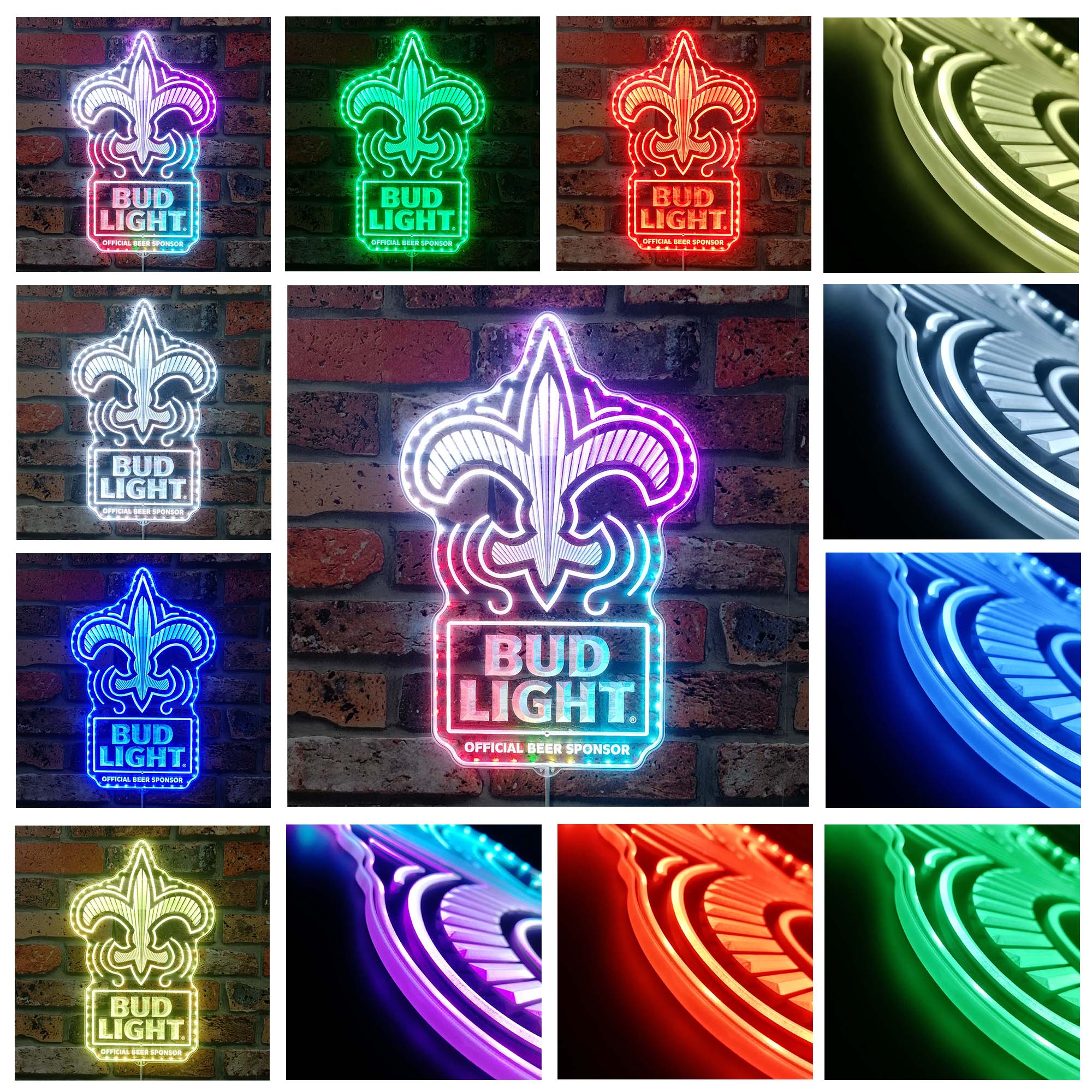 Bud Light New Orleans Saints Dynamic RGB Edge Lit LED Sign