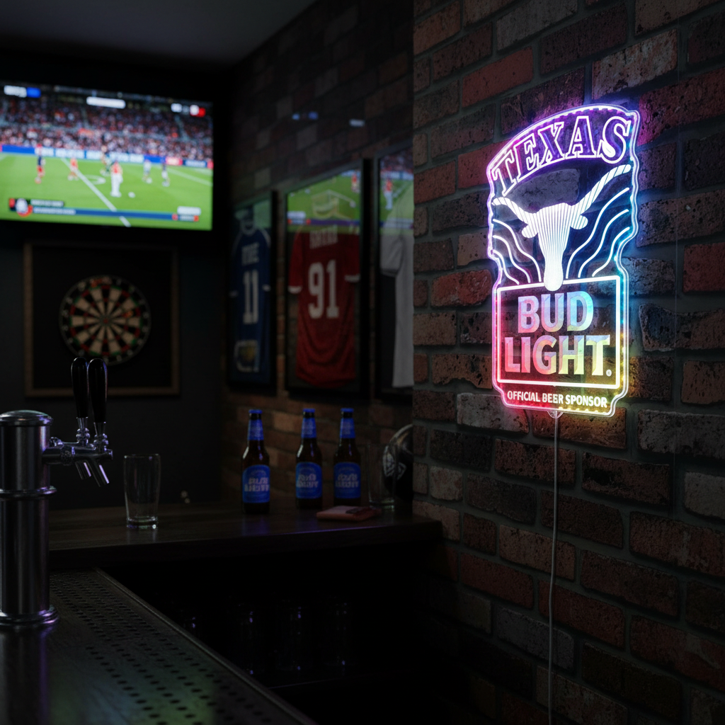 Bud Light Texas Longhorns Neon RGB Edge Lit LED Sign