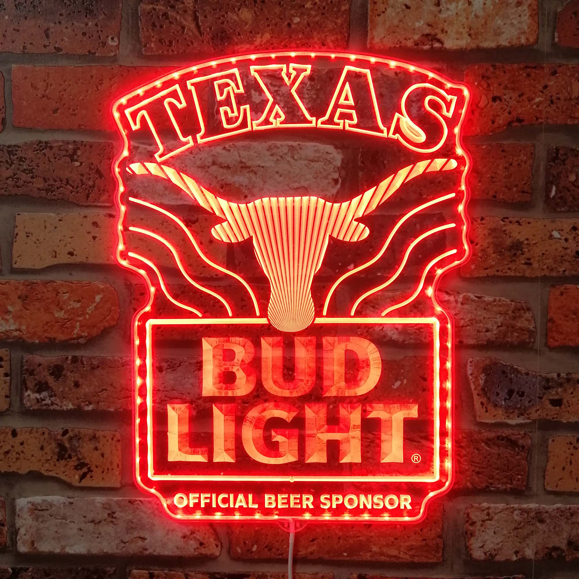 Bud Light Texas Longhorns Dynamic RGB Edge Lit LED Sign