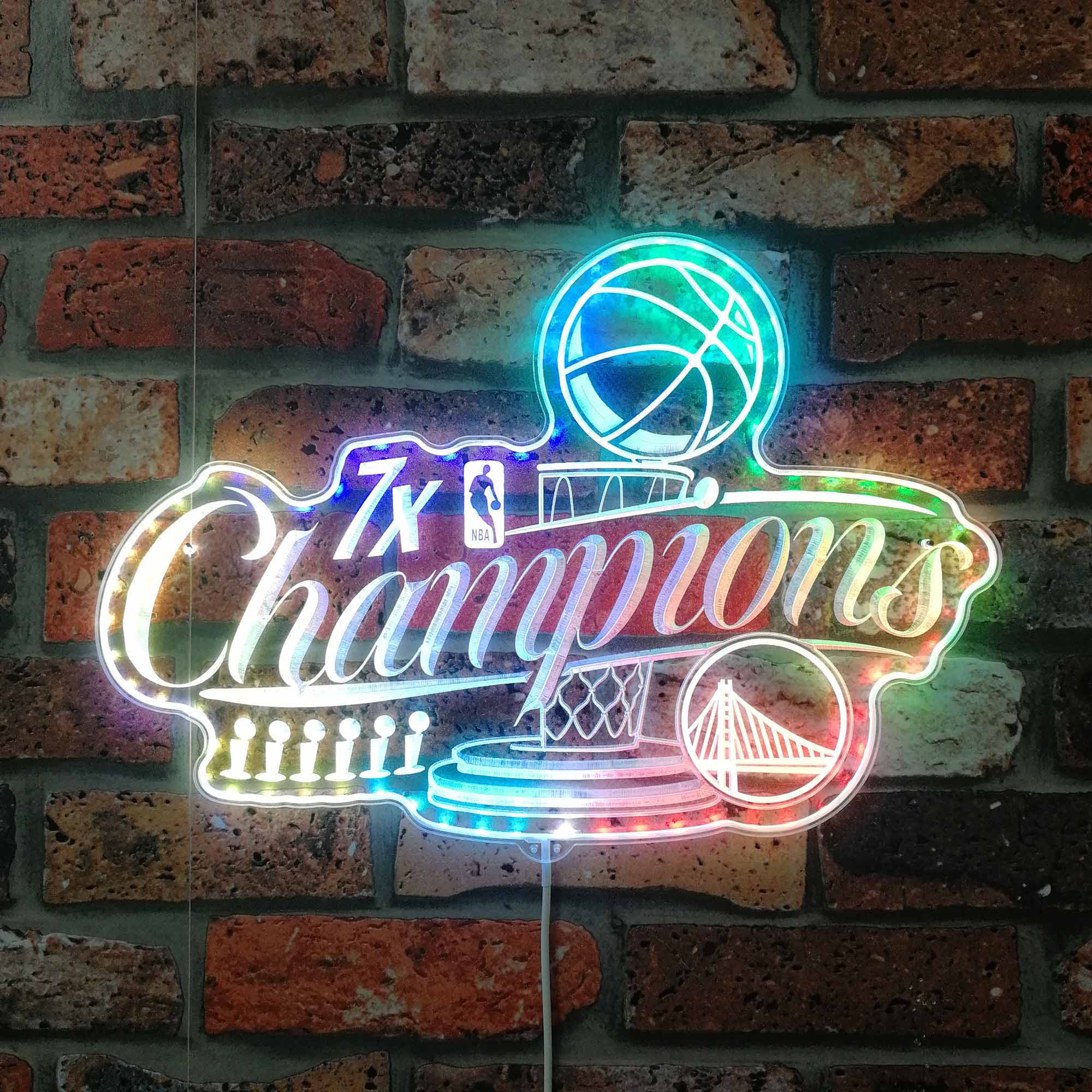 Golden State warriors 7x Champions Dynamic RGB Edge Lit LED Sign