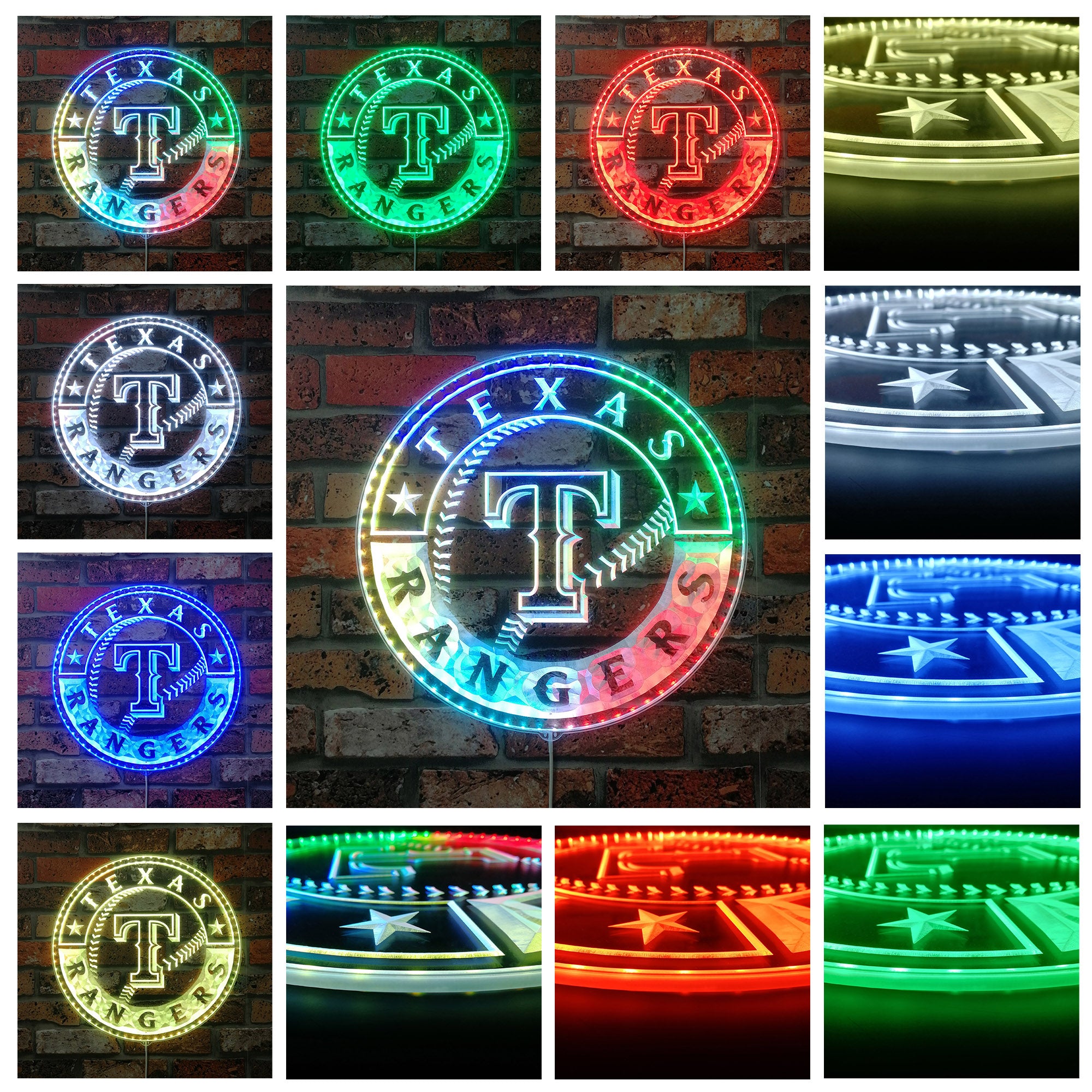 Texas Rangers Led Ribbon Texas Rangers Alternate Logo Dynamic RGB Edge Lit LED Sign | ledlabcave