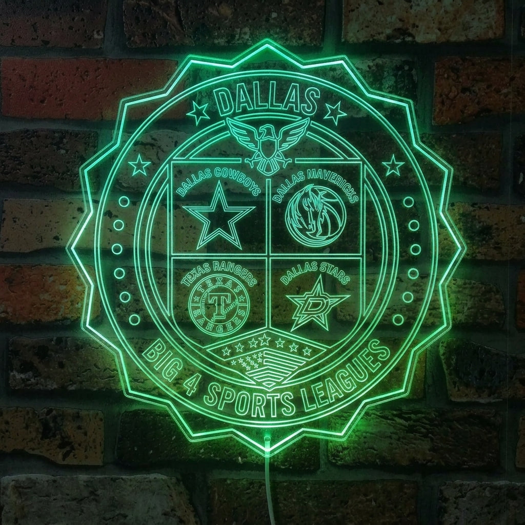 Dallas Big 4 Sports Leagues Dynamic RGB Edge Lit LED Sign | PROLEDSIGN
