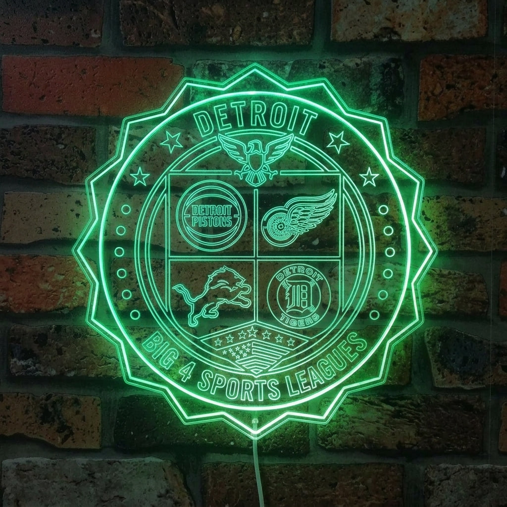 Detroit Big 4 Sports Leagues Dynamic RGB Edge Lit LED Sign | PROLEDSIGN