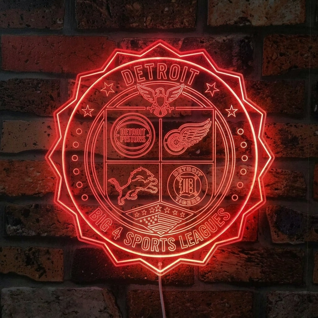 Detroit Big 4 Sports Leagues Dynamic RGB Edge Lit LED Sign | PROLEDSIGN