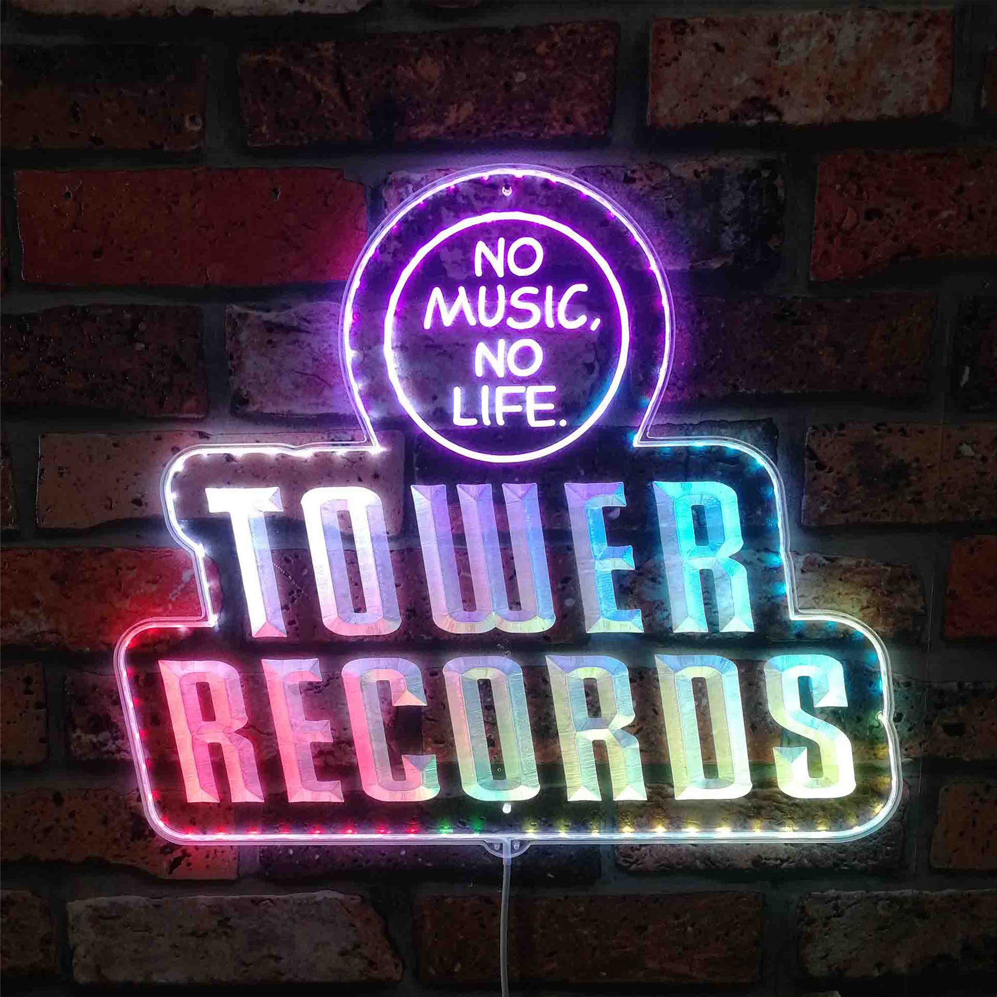 Tower Records No Music No Life Dynamic RGB Edge Lit LED Sign 