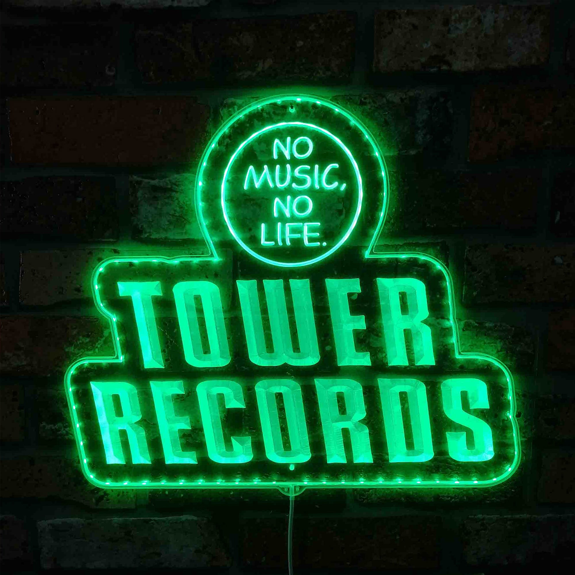 Tower Records No Music No Life Dynamic RGB Edge Lit LED Sign 