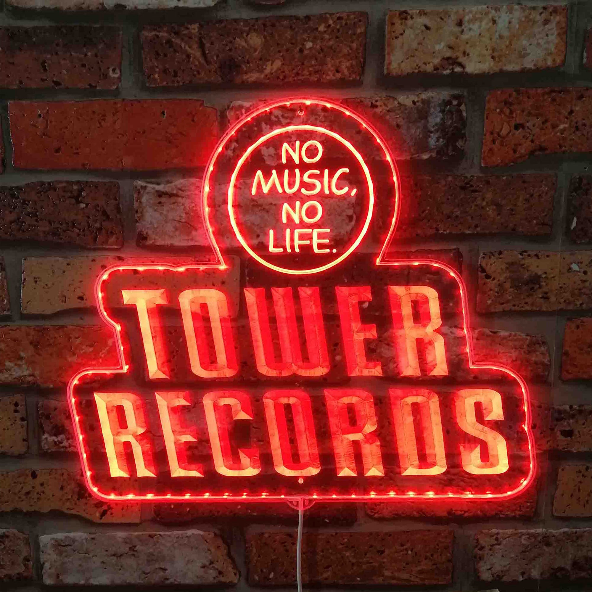 Tower Records No Music No Life Dynamic RGB Edge Lit LED Sign 