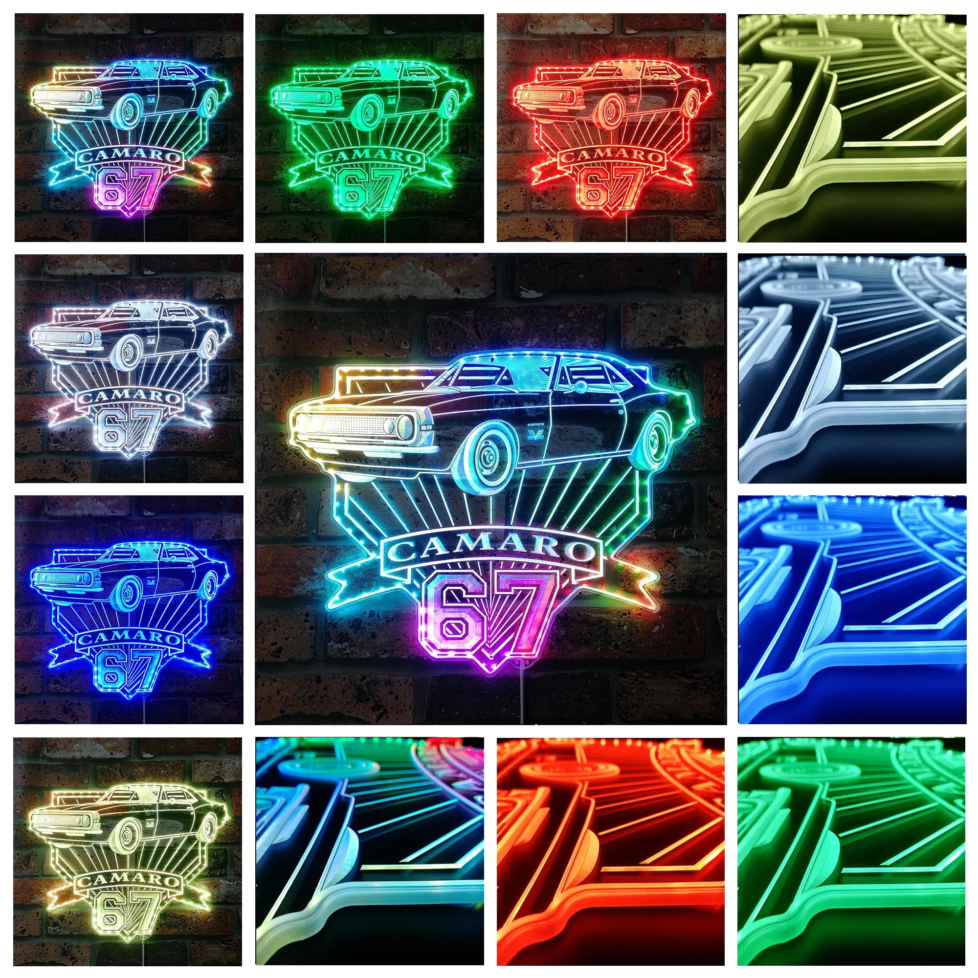 1967 Camaro SS blueprint Neon RGB Edge Lit LED Sign