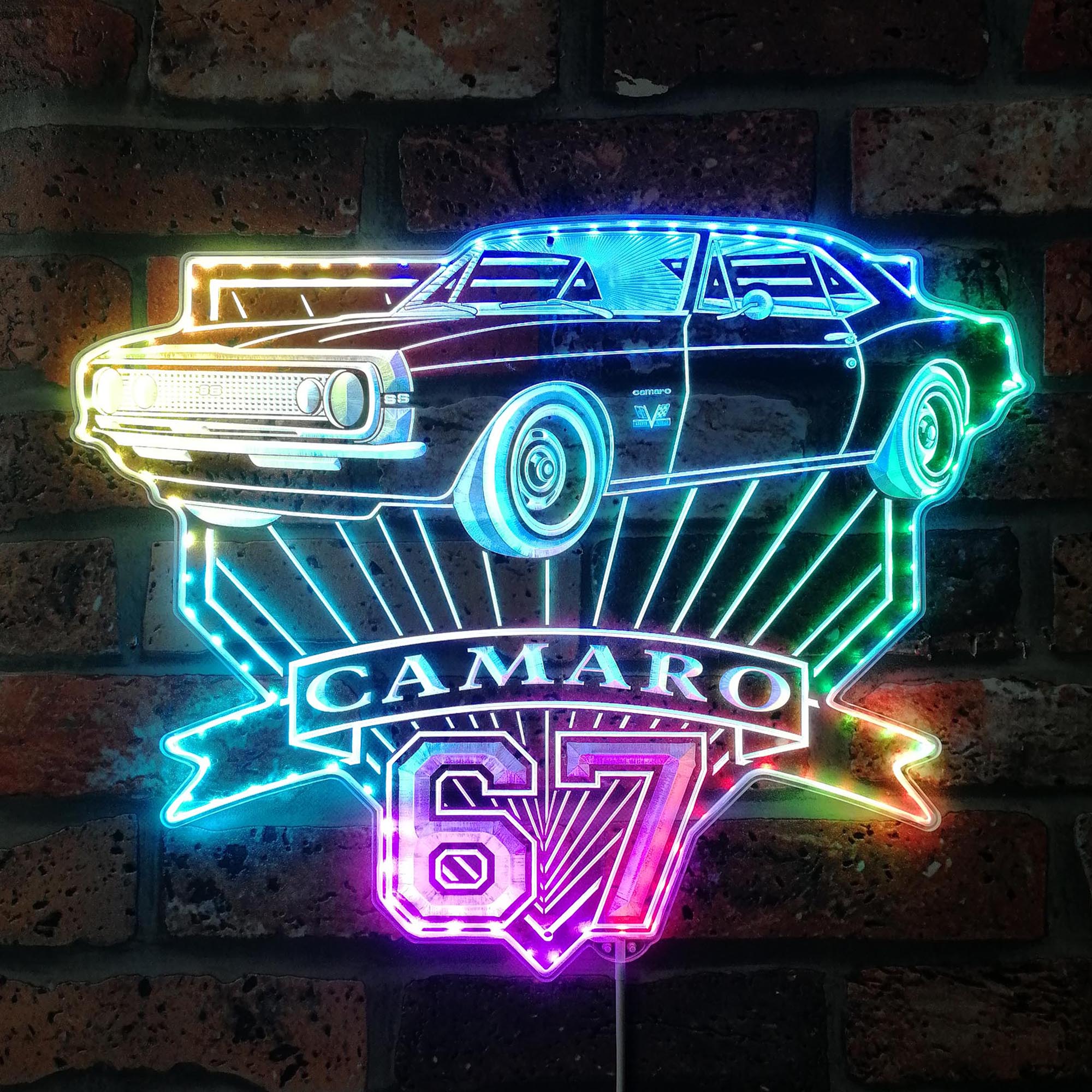 1967 Camaro SS blueprint Dynamic RGB Edge Lit LED Sign