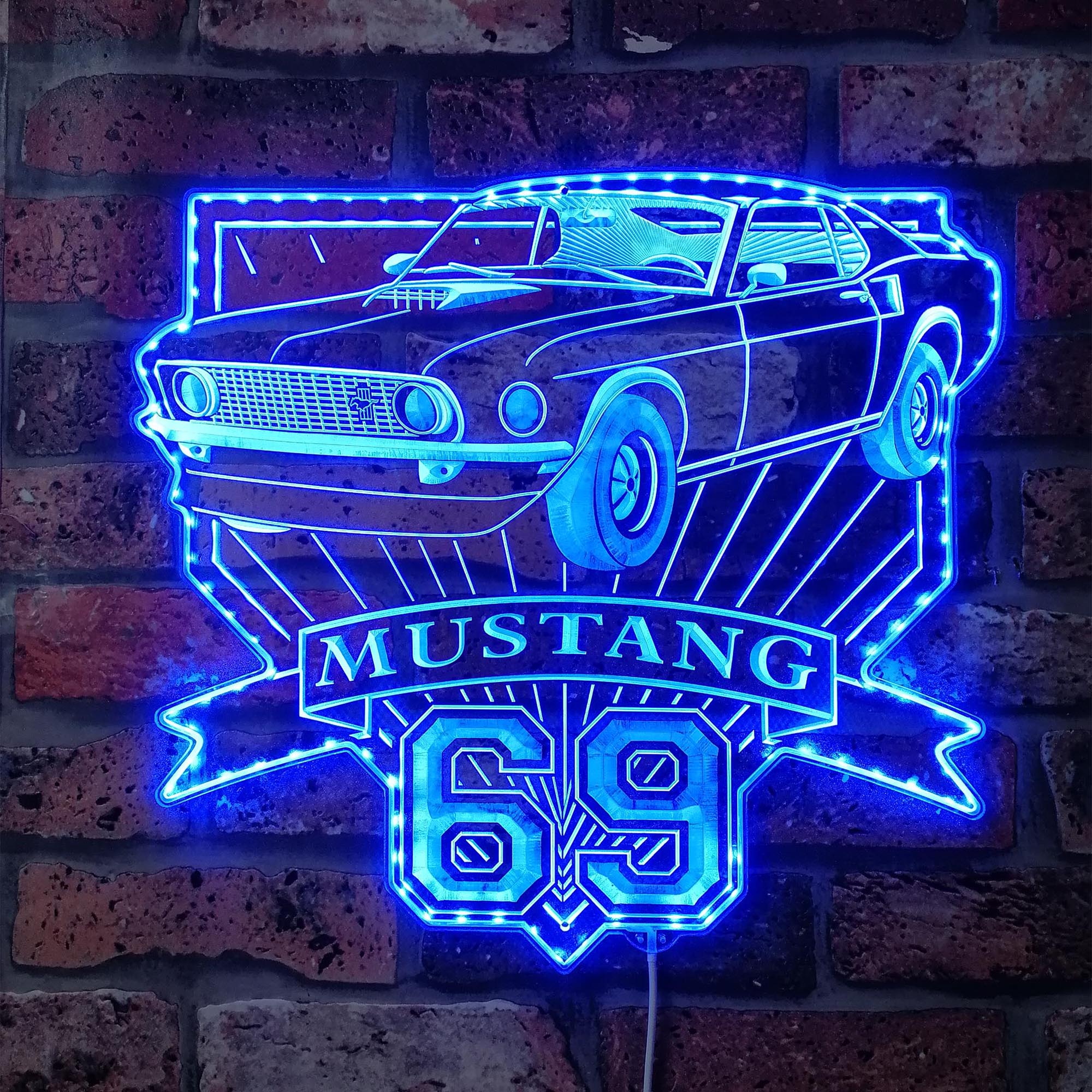 1969 ford-mustang mach 1 351 Neon RGB Edge Lit LED Sign