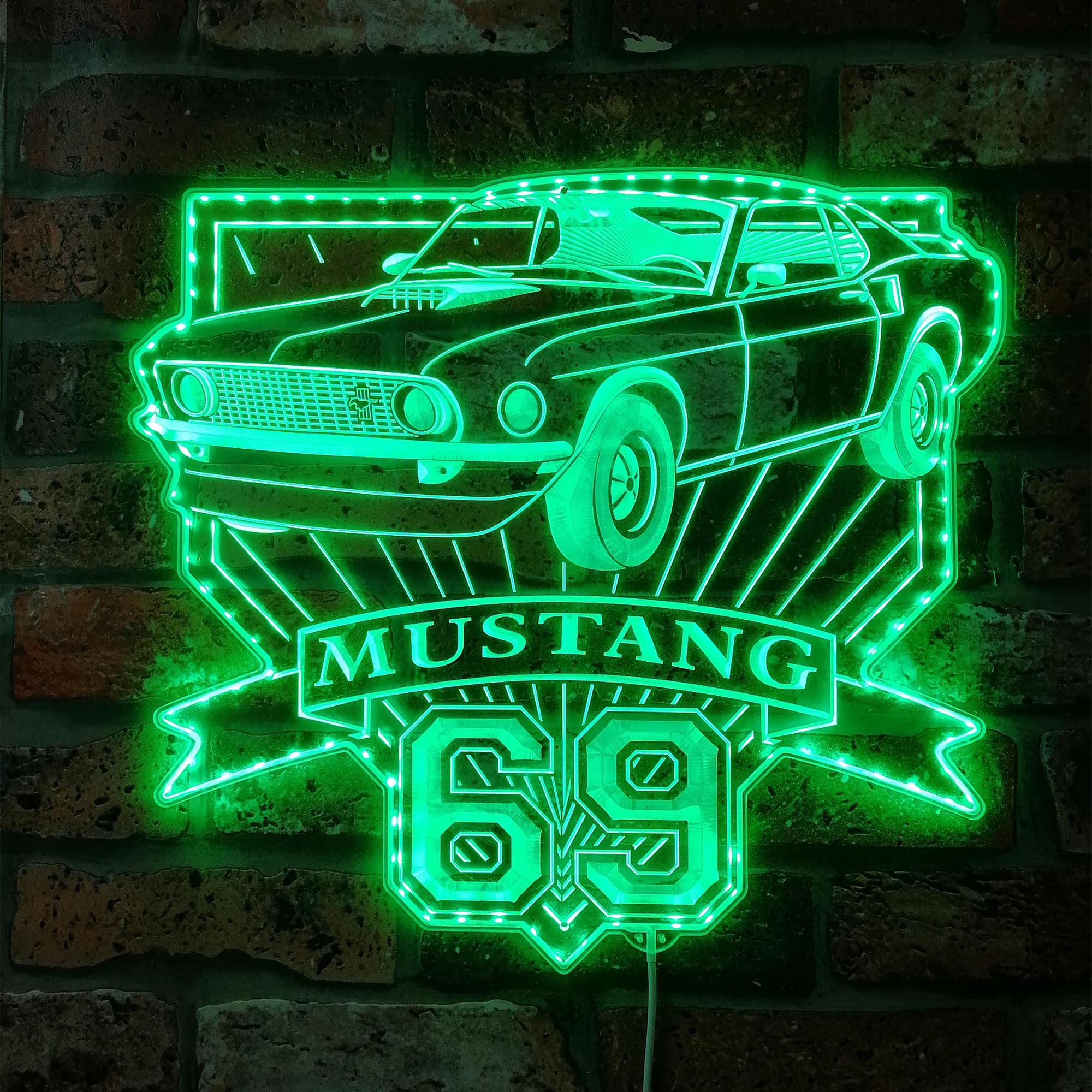 1969 ford-mustang mach 1 351 Neon RGB Edge Lit LED Sign