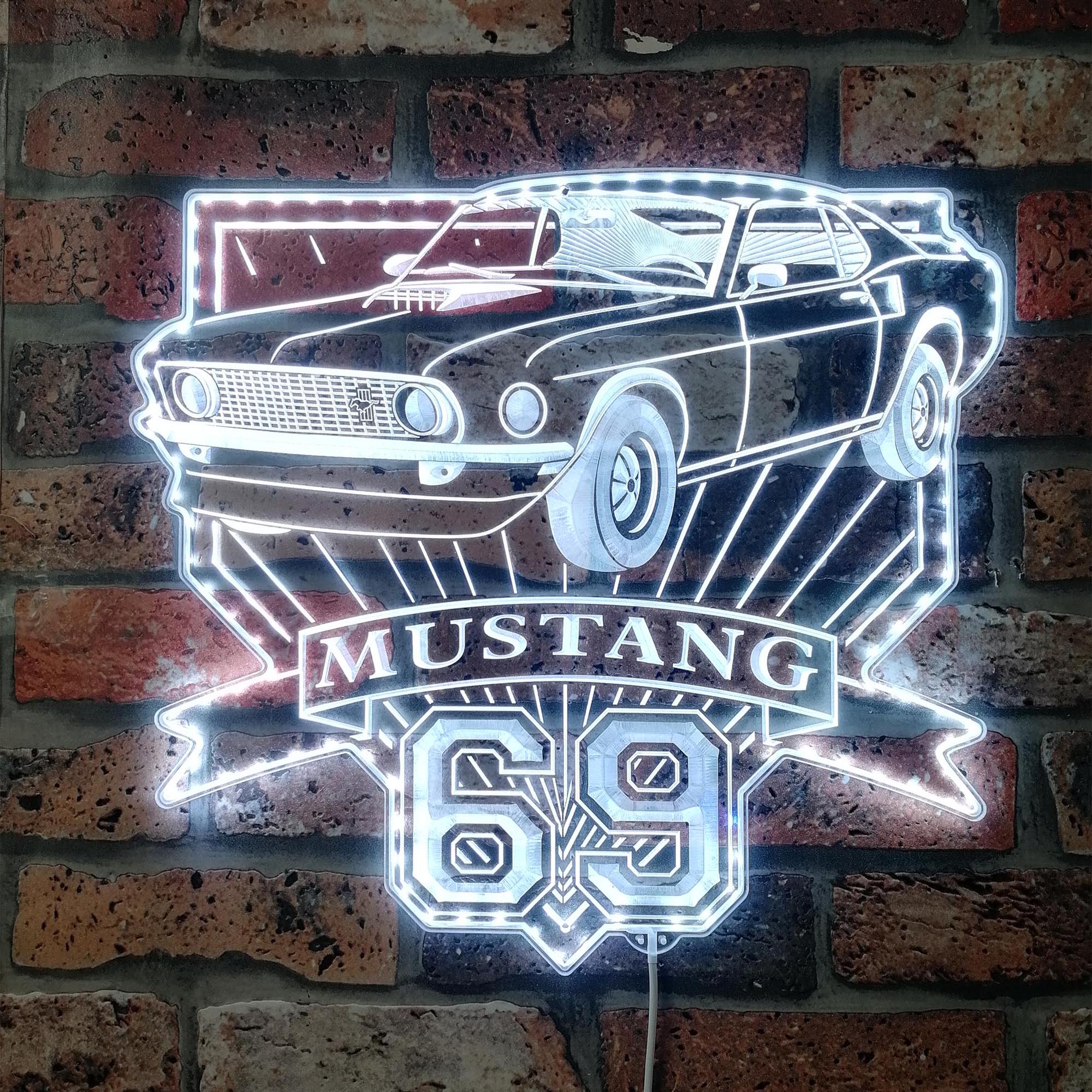 1969 ford-mustang mach 1 351 Neon RGB Edge Lit LED Sign