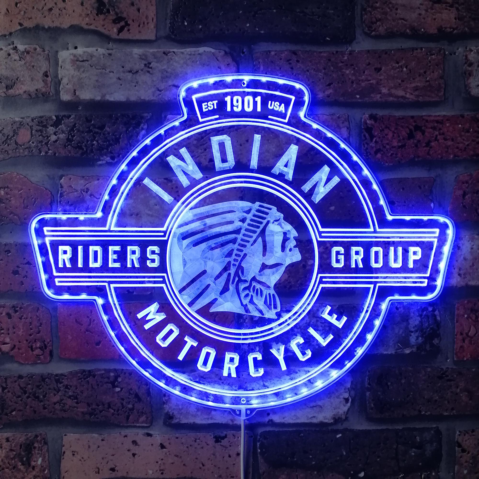 Indian Motorcycle Est.1901 Riders Dynamic RGB Edge Lit LED Sign