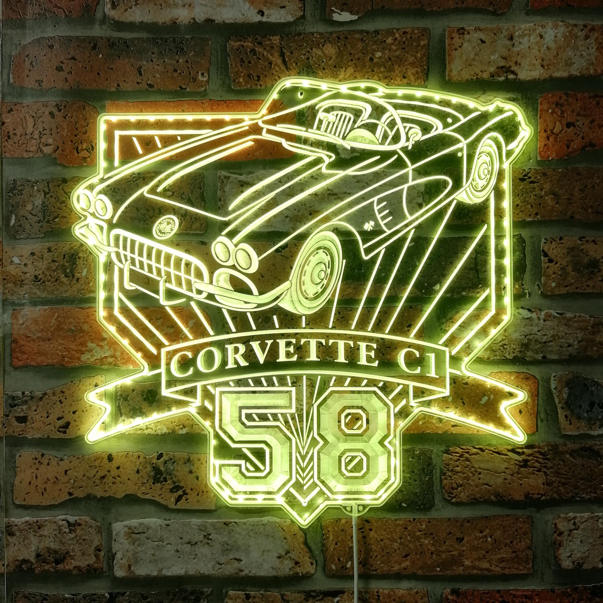 Chevrolet corvette c1 1958 Dynamic RGB Edge Lit LED Sign