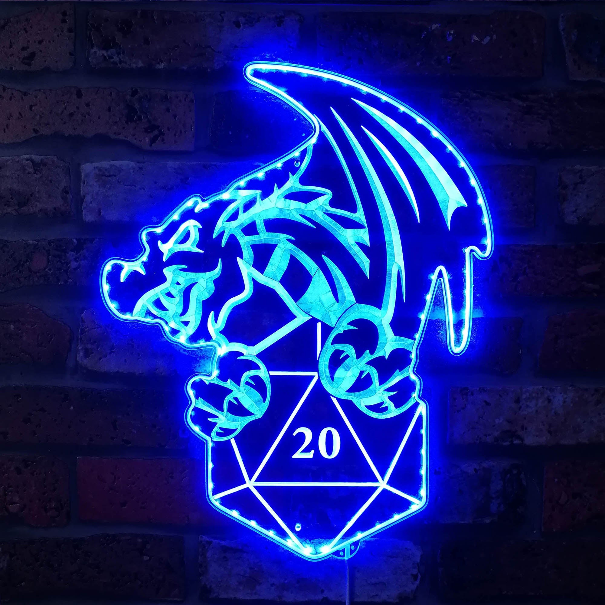 D20 Dice Dragon Dynamic RGB Edge Lit LED Sign