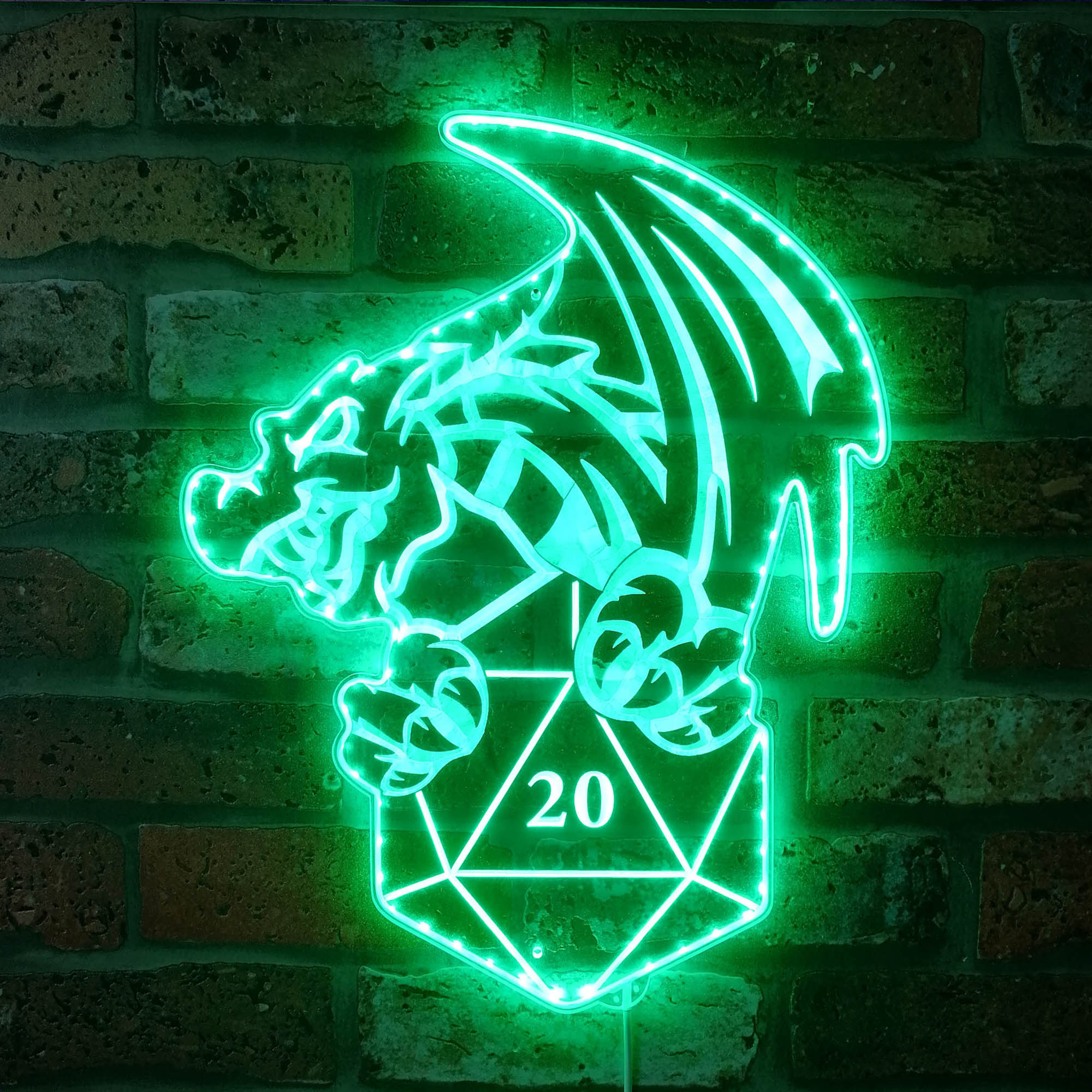 D20 Dice Dragon Dynamic RGB Edge Lit LED Sign