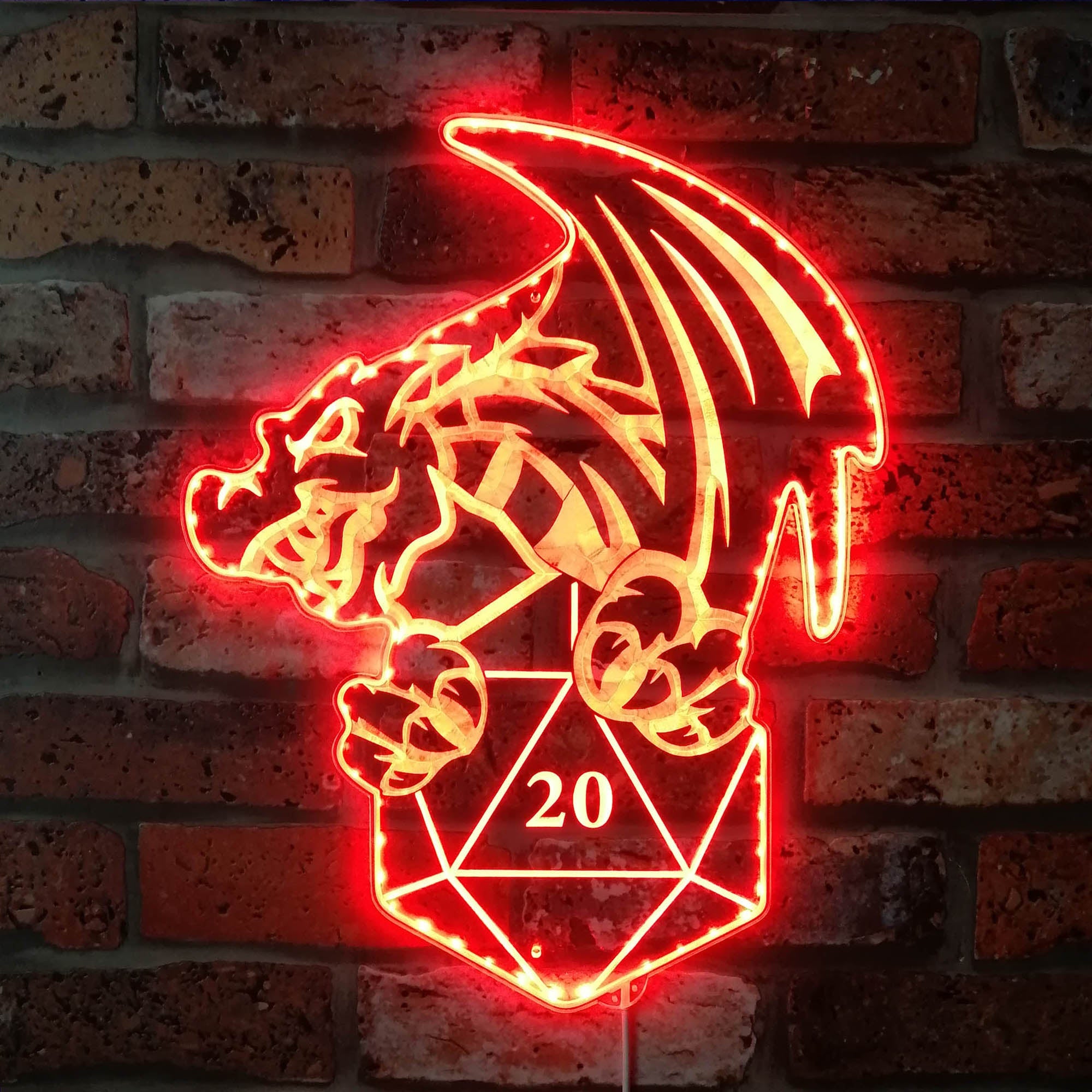 D20 Dice Dragon Dynamic RGB Edge Lit LED Sign